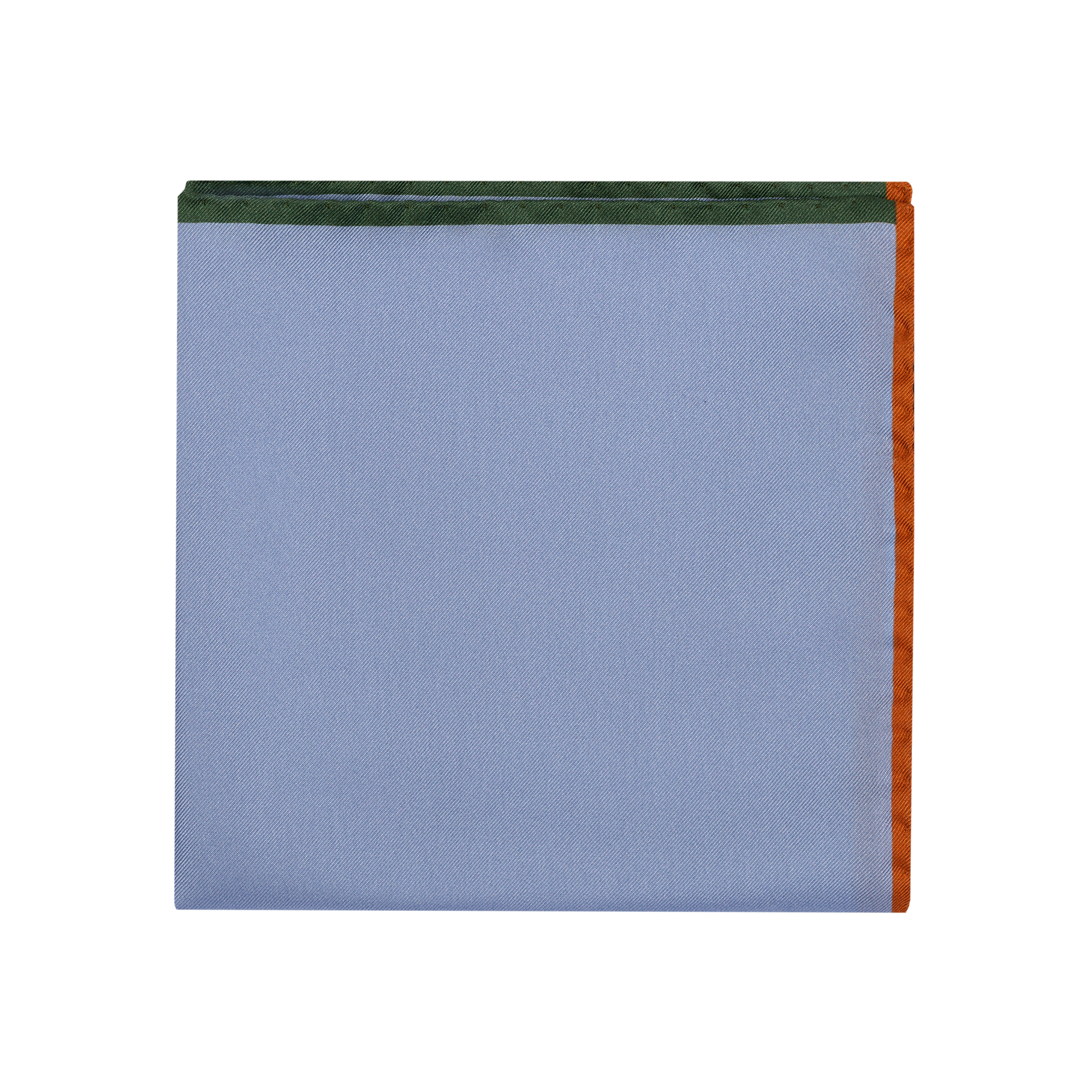 Light Blue Silk Pocket Square With Green Border Hems