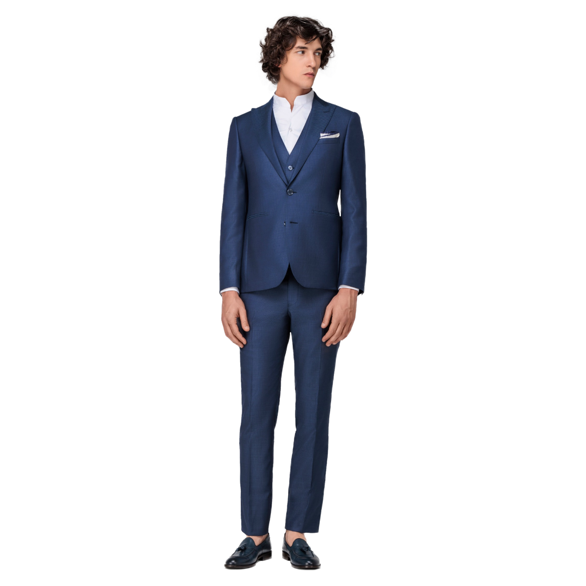 Men's Jacquard Royal Blue 3 Piece Suit