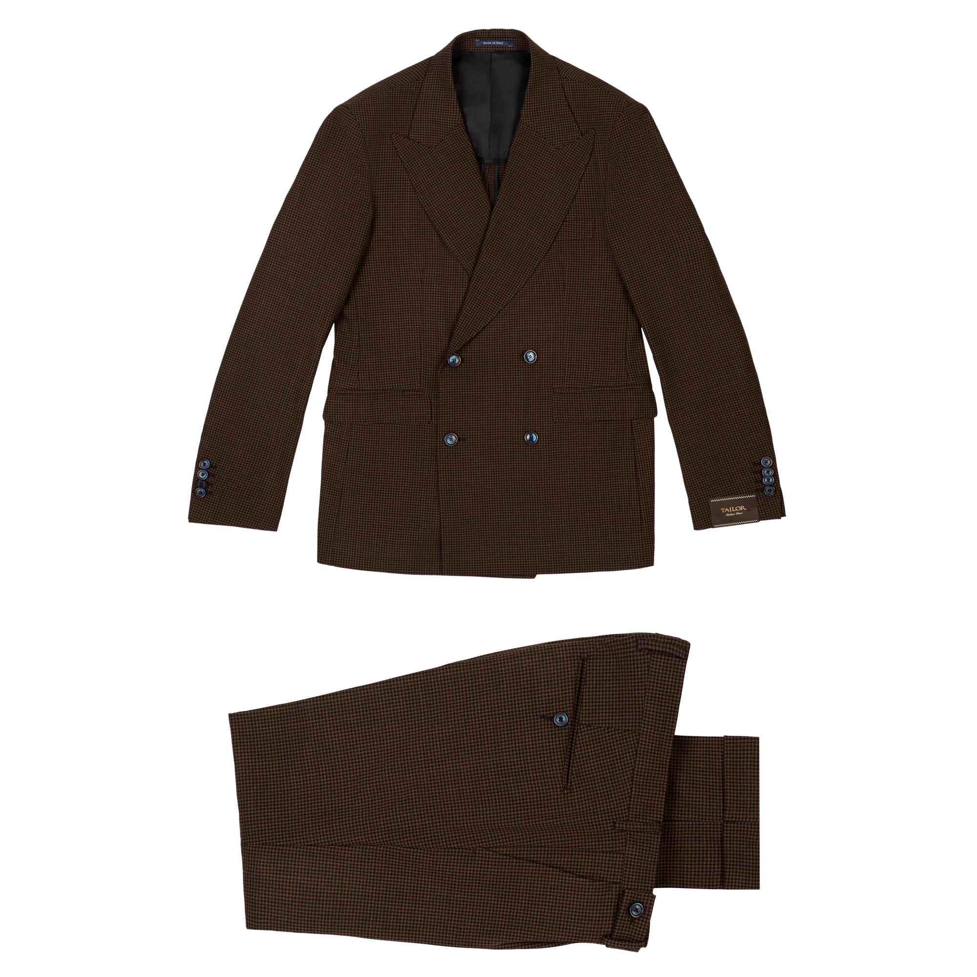 Men's Pie De Poule Brown Double Breasted Suit