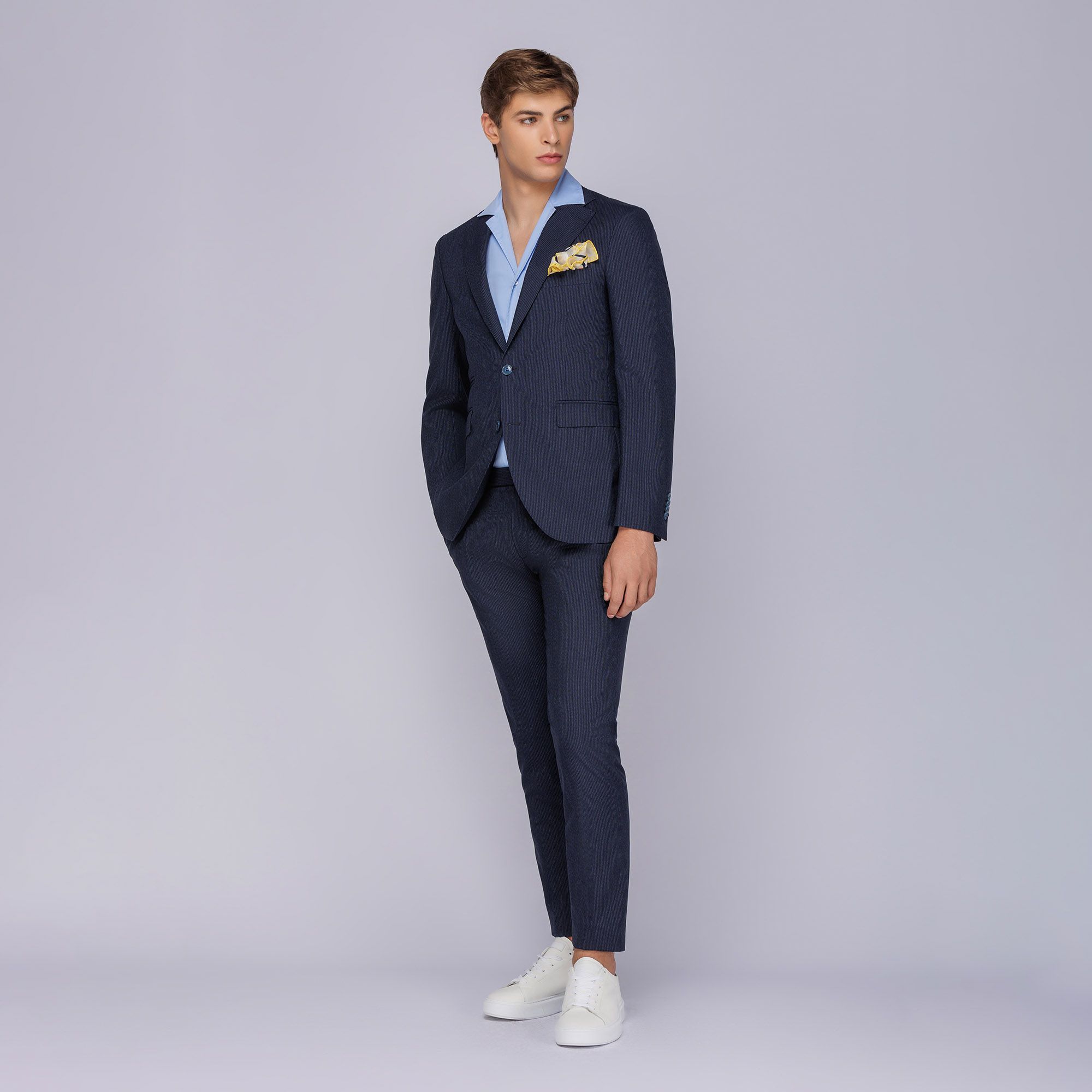 Men's Pinstripe Blue Wool Suit