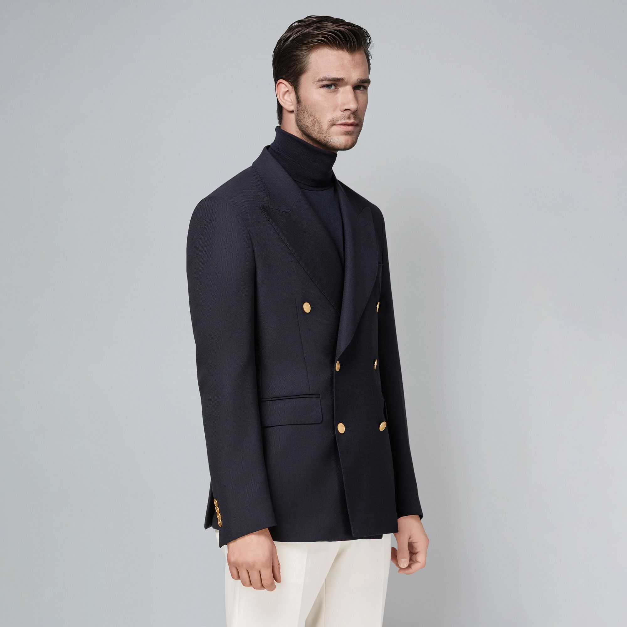 Total Look: Navy Double-Breasted Blazer – Elevated Modern Tailoring