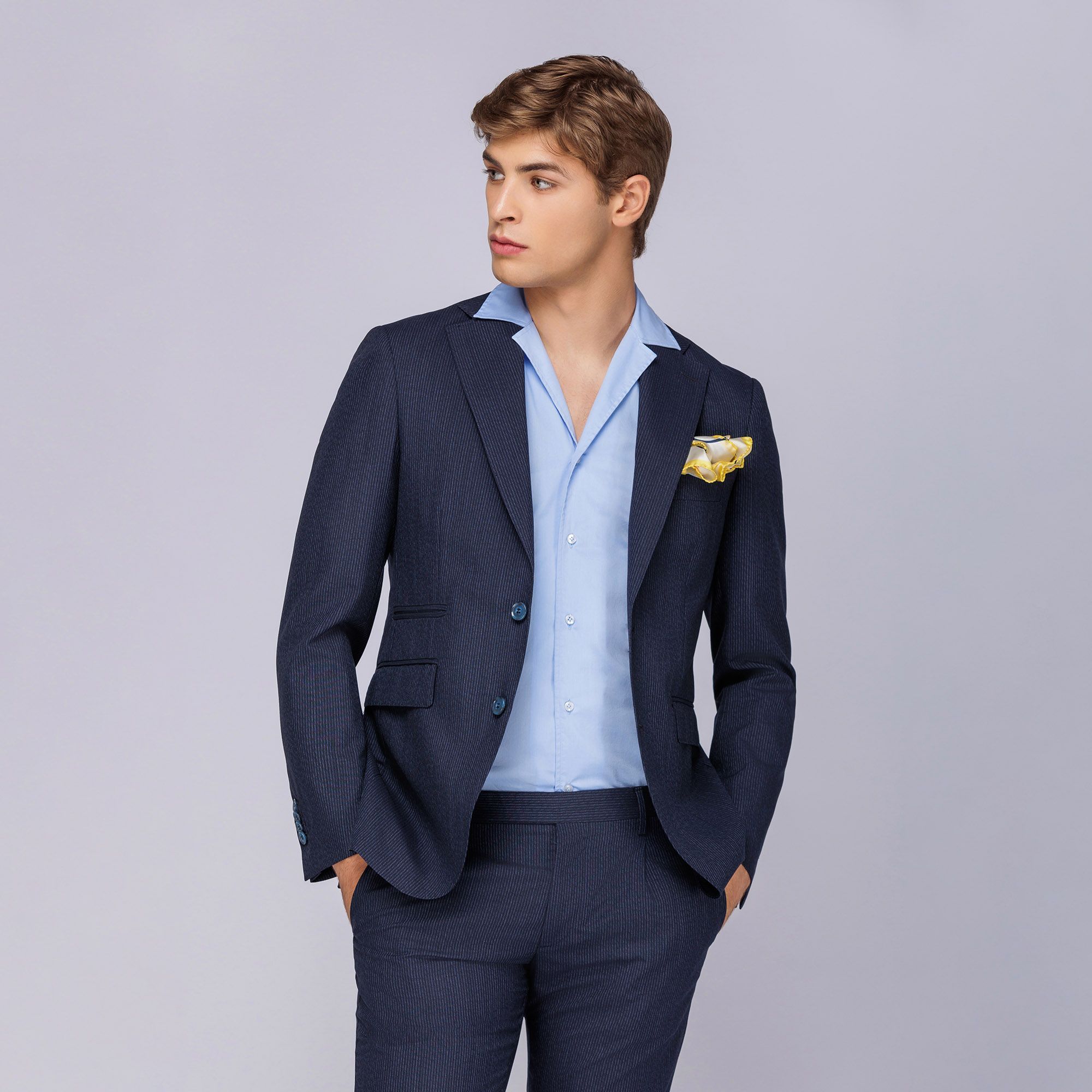 Men's Pinstripe Blue Wool Suit