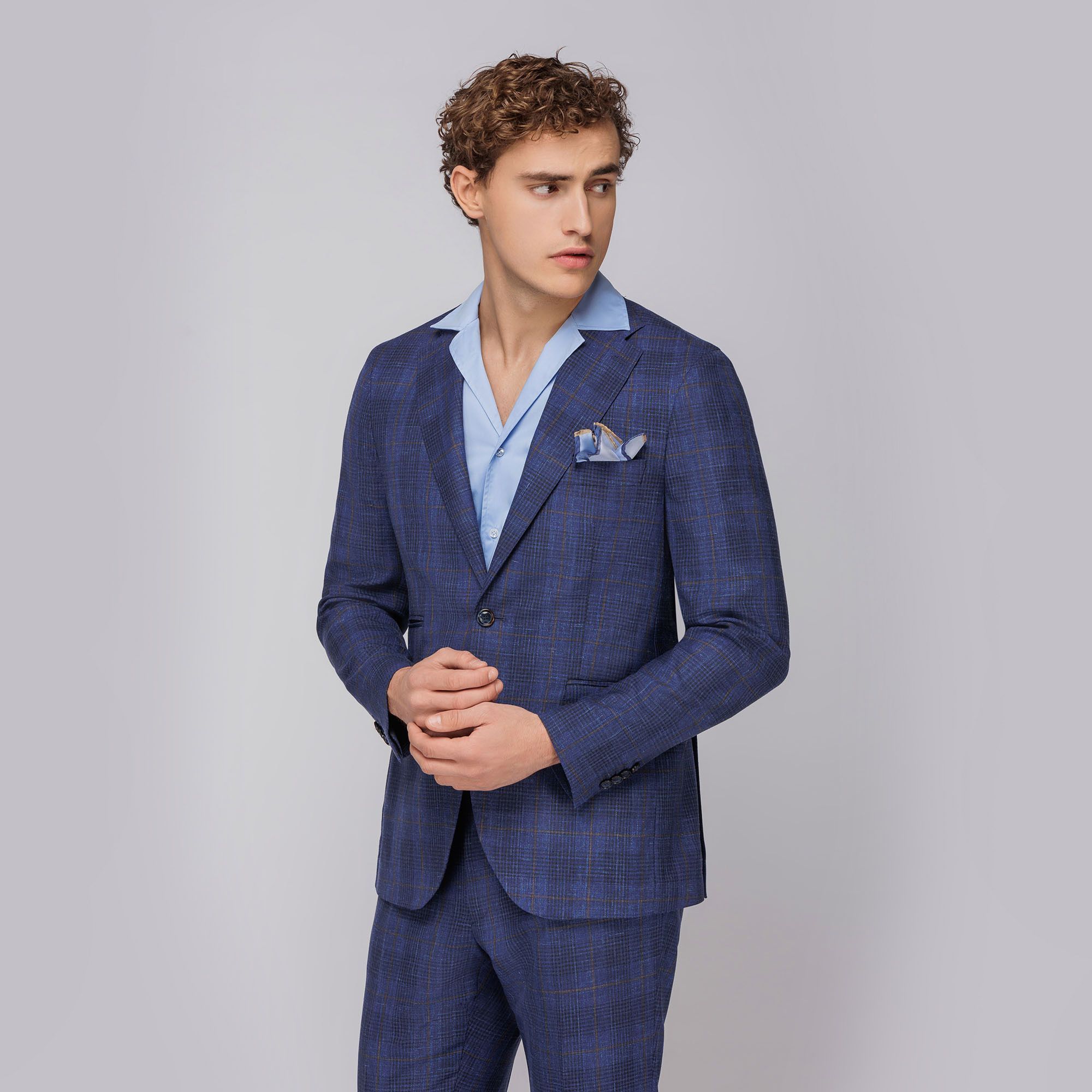 Men's Prince Of Wales Blue Suit