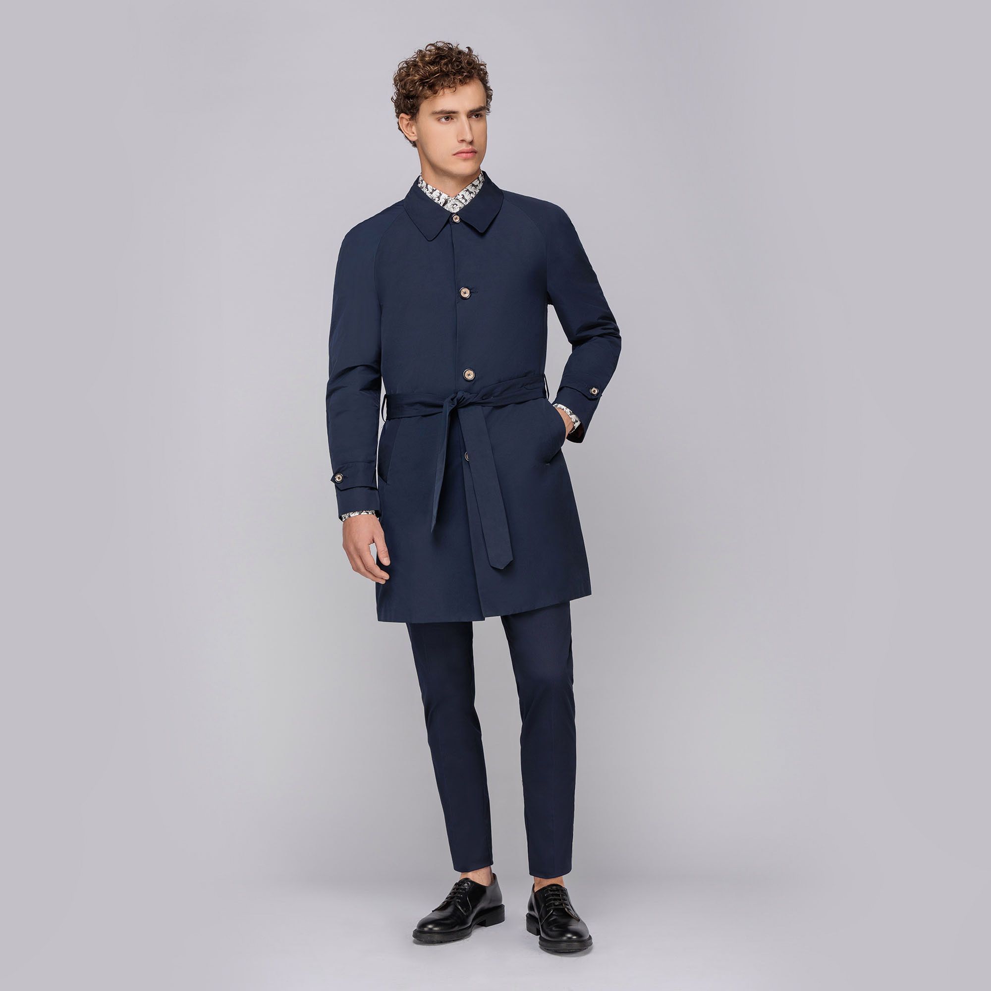 Men's Blue Technical Trench Coat