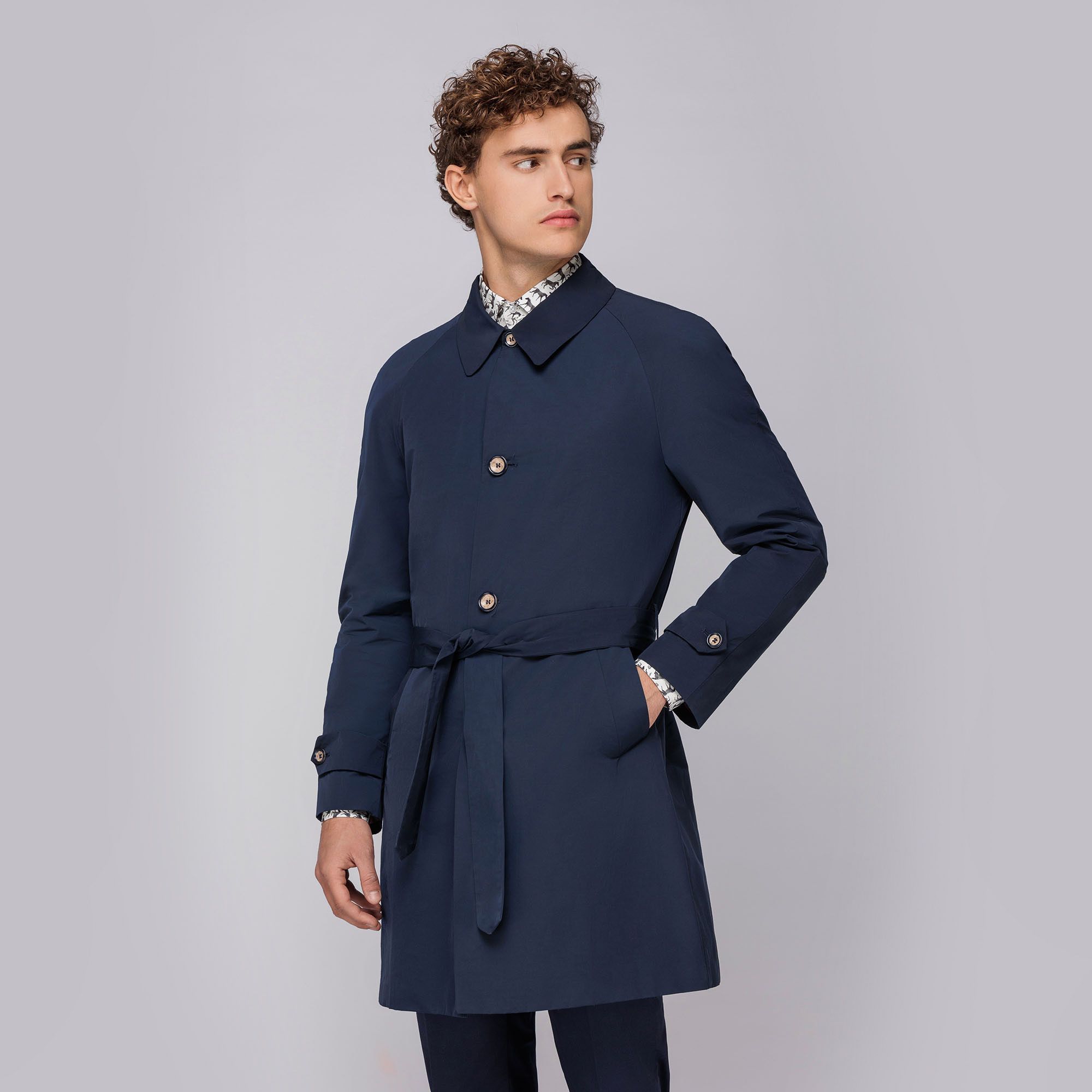 Men's Blue Technical Trench Coat