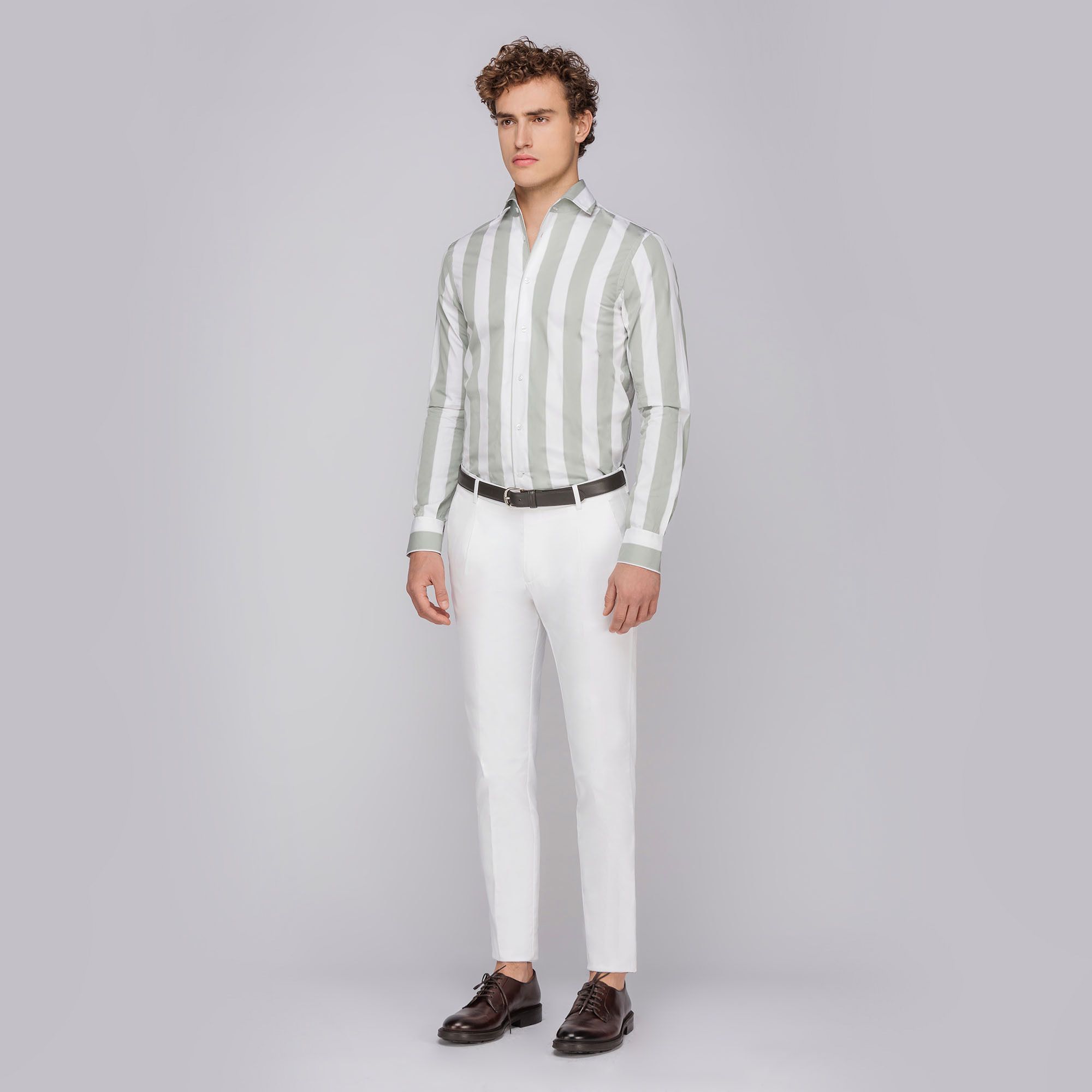 Mineral green bold striped shirt with paramontura