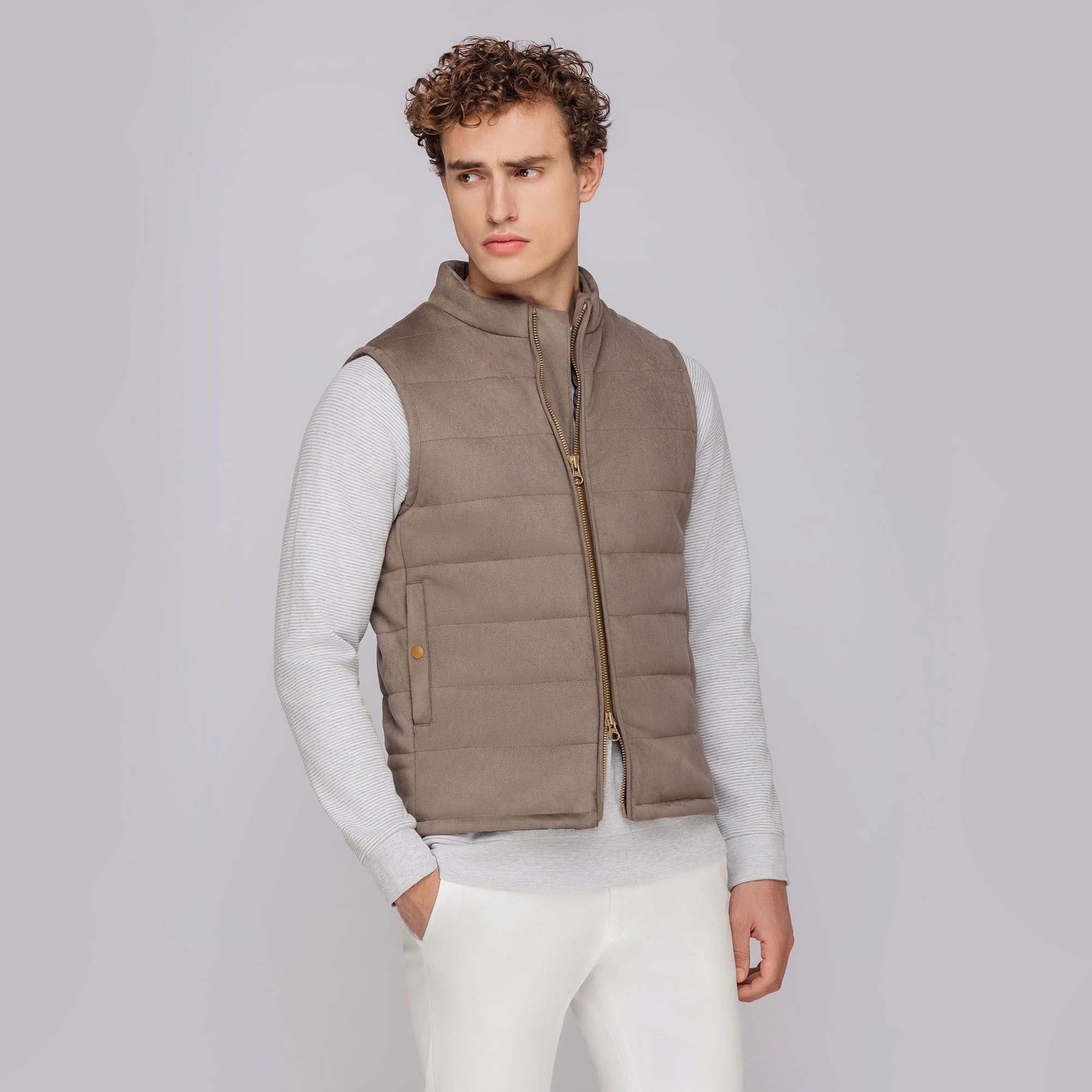 Men's Gray Eco Suede Padded Vest