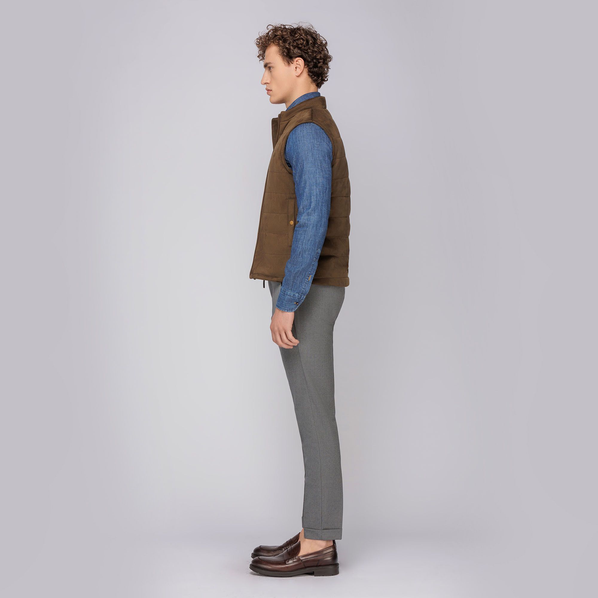Men's Olive Green Eco Suede Padded Vest