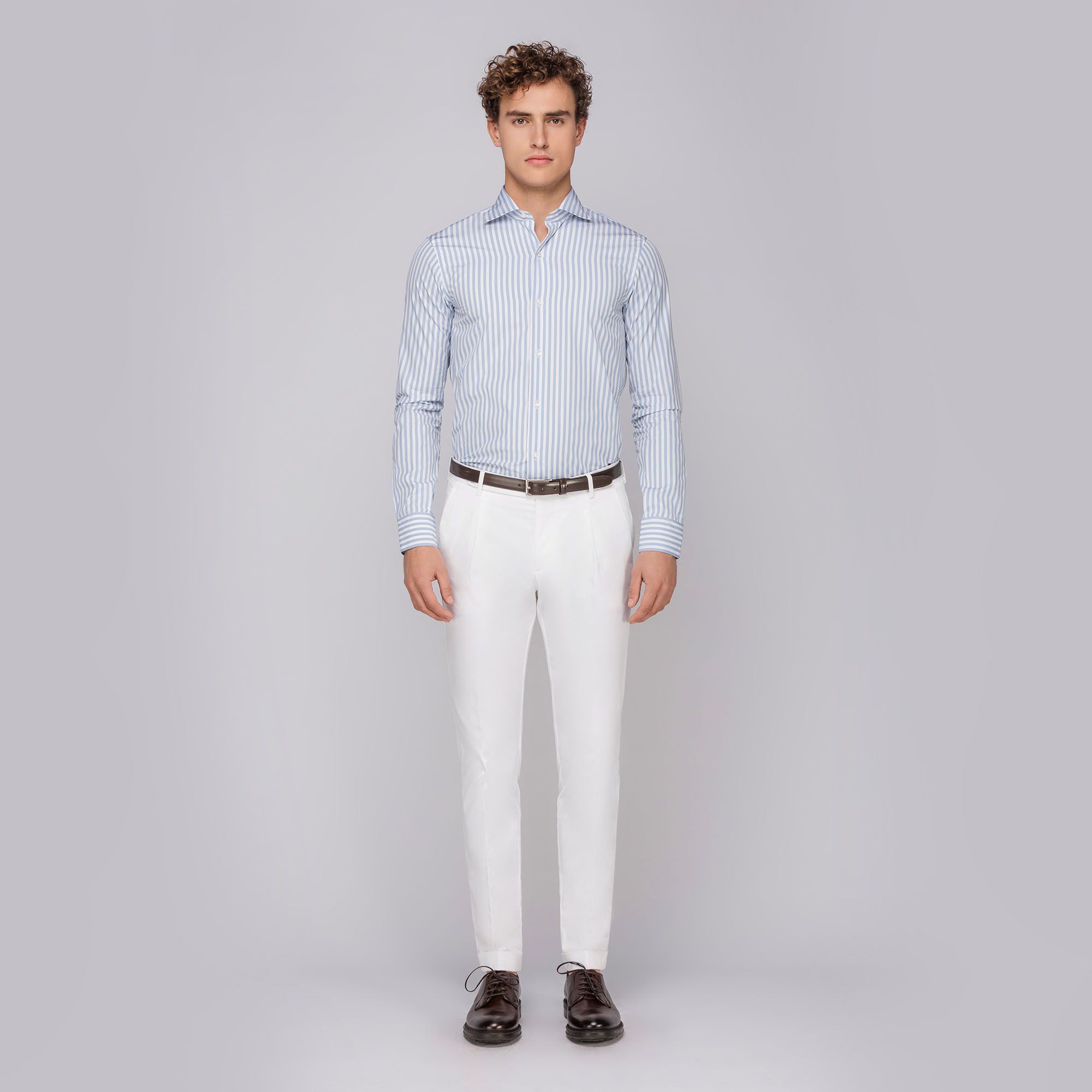 Men's sky blue bold striped shirt