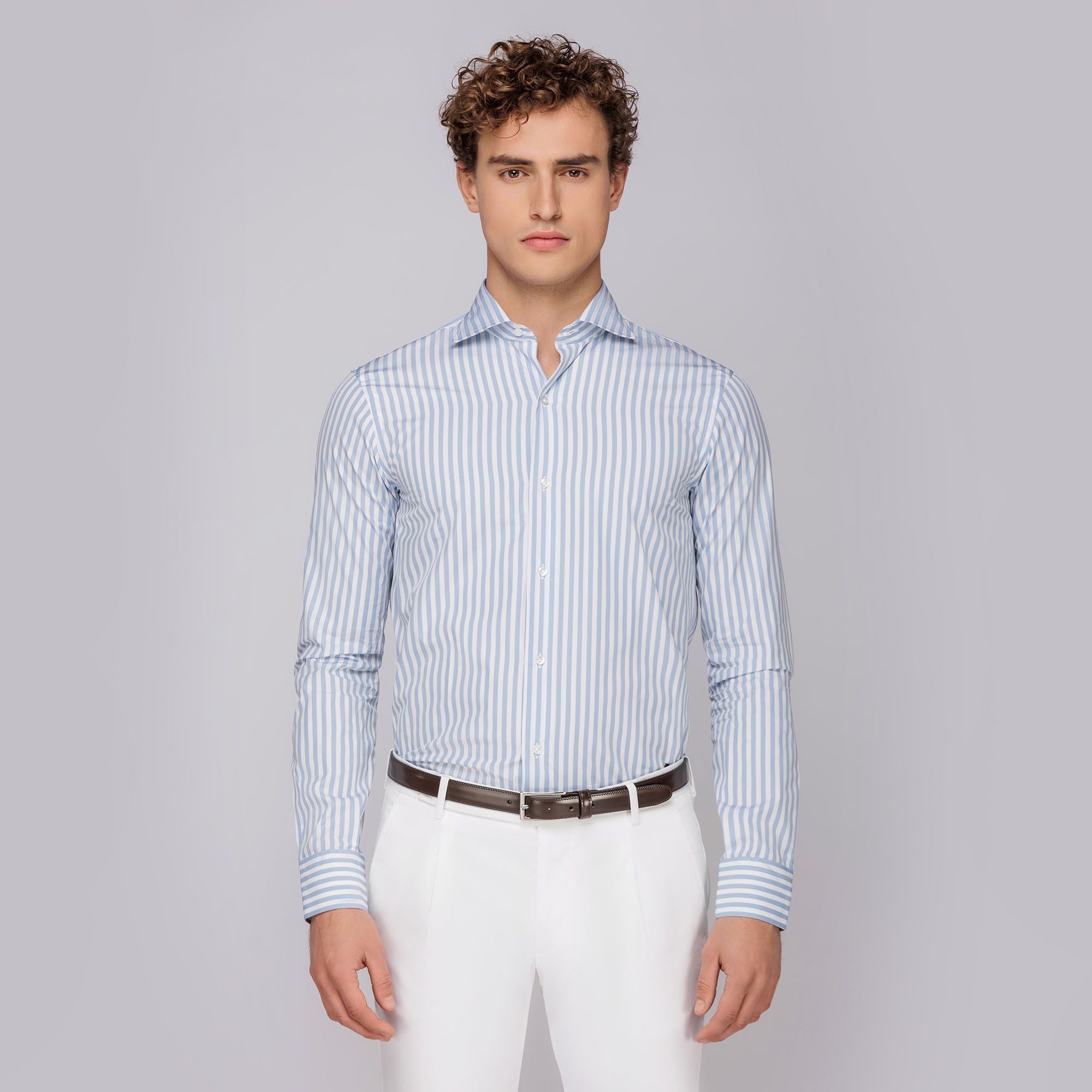 Men's sky blue bold striped shirt