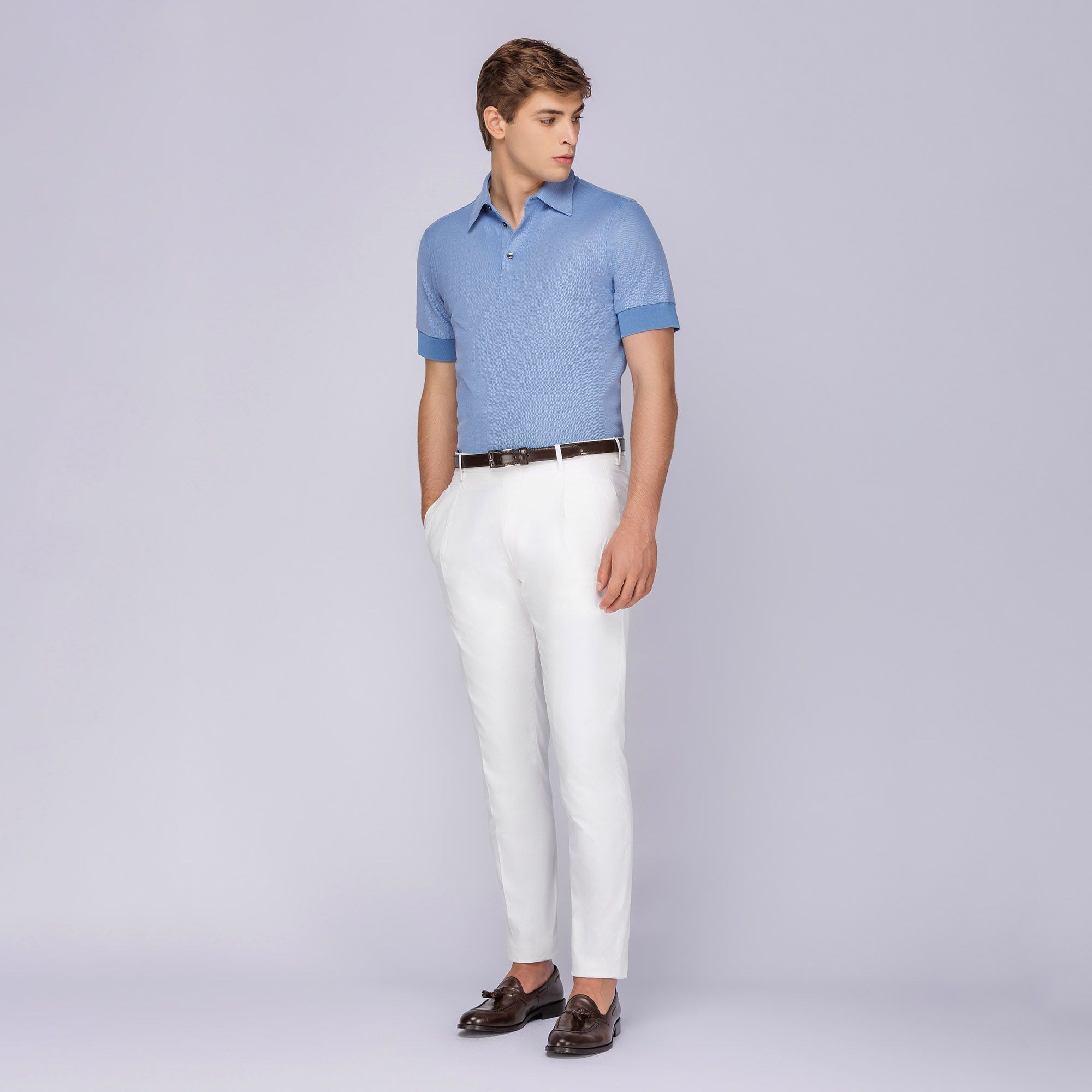 Men's light blue polo shirt