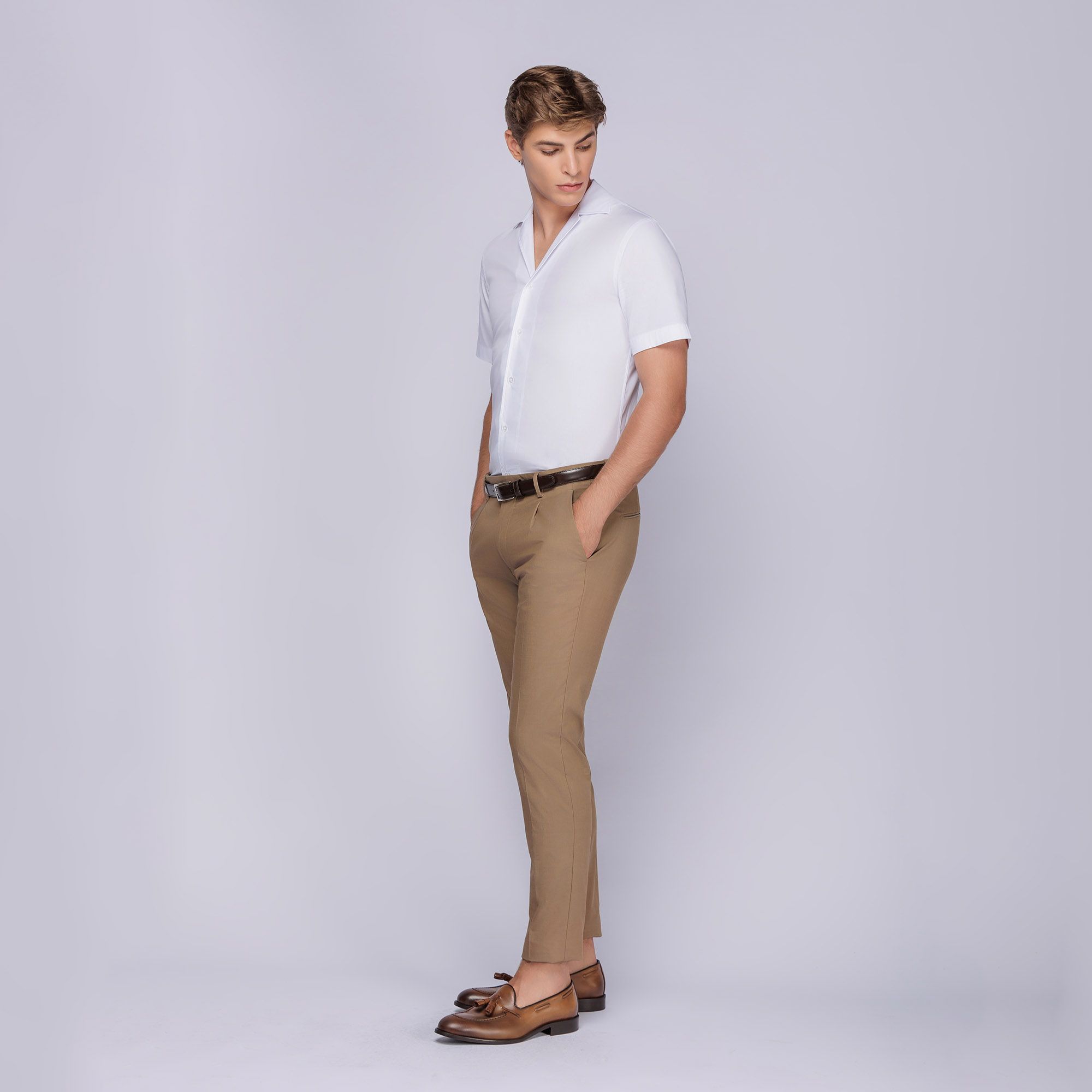 Men's Stretch Cotton Pleated Pants Beige