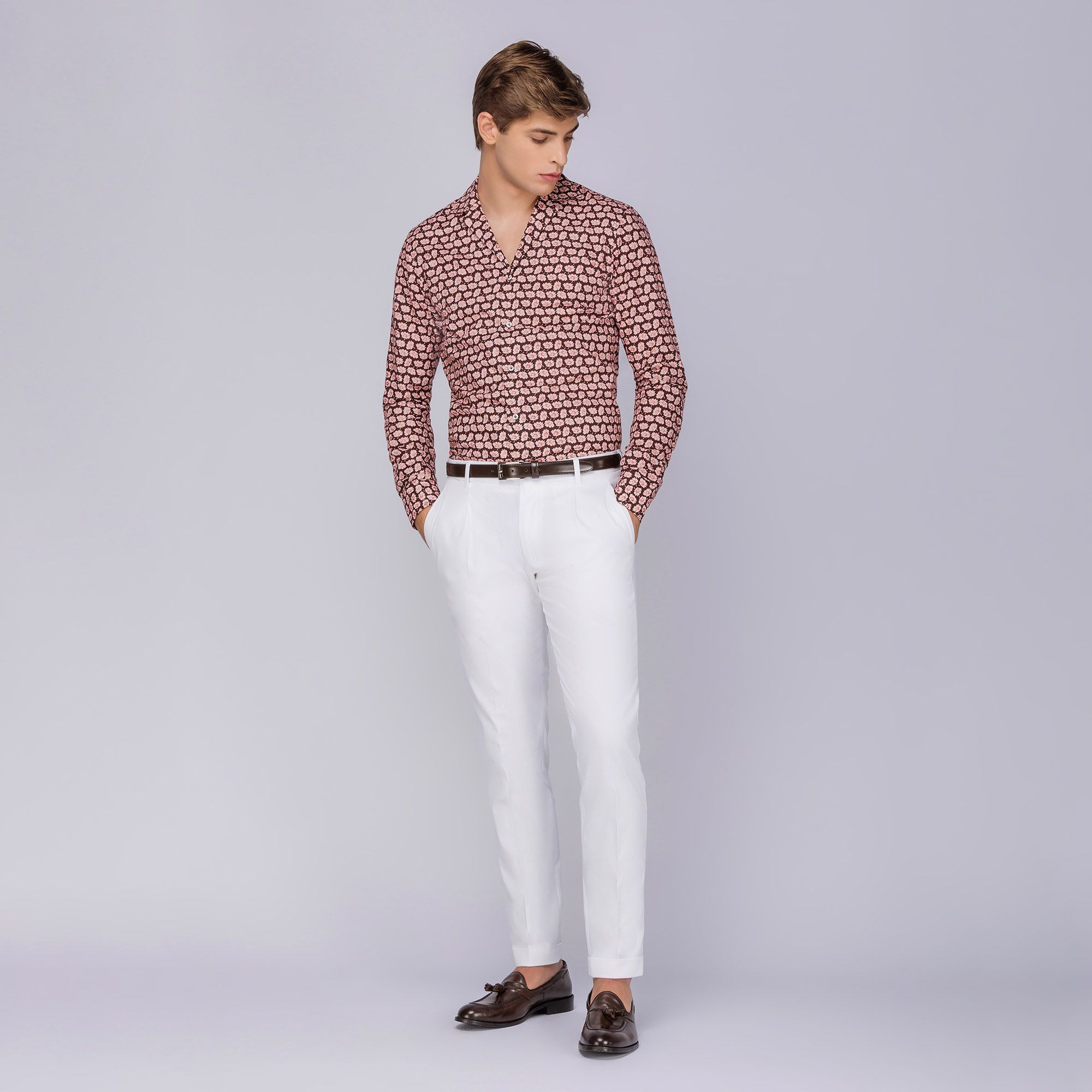 Men's Camp Collar Floral Shirt Brown