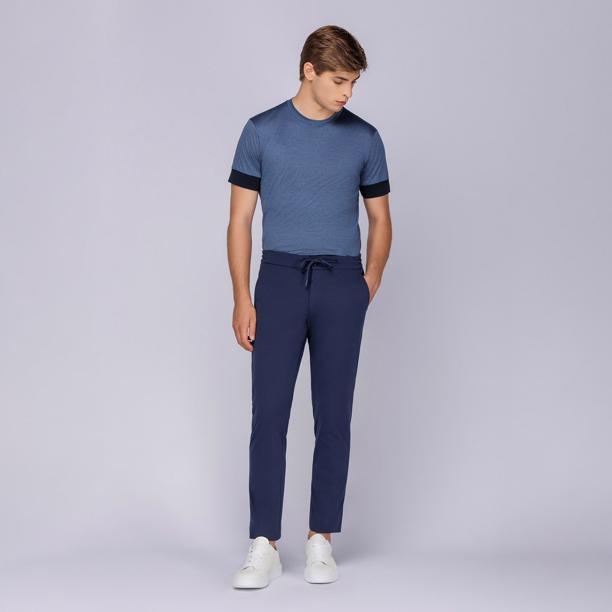 Men's striped blue cotton t-shirt