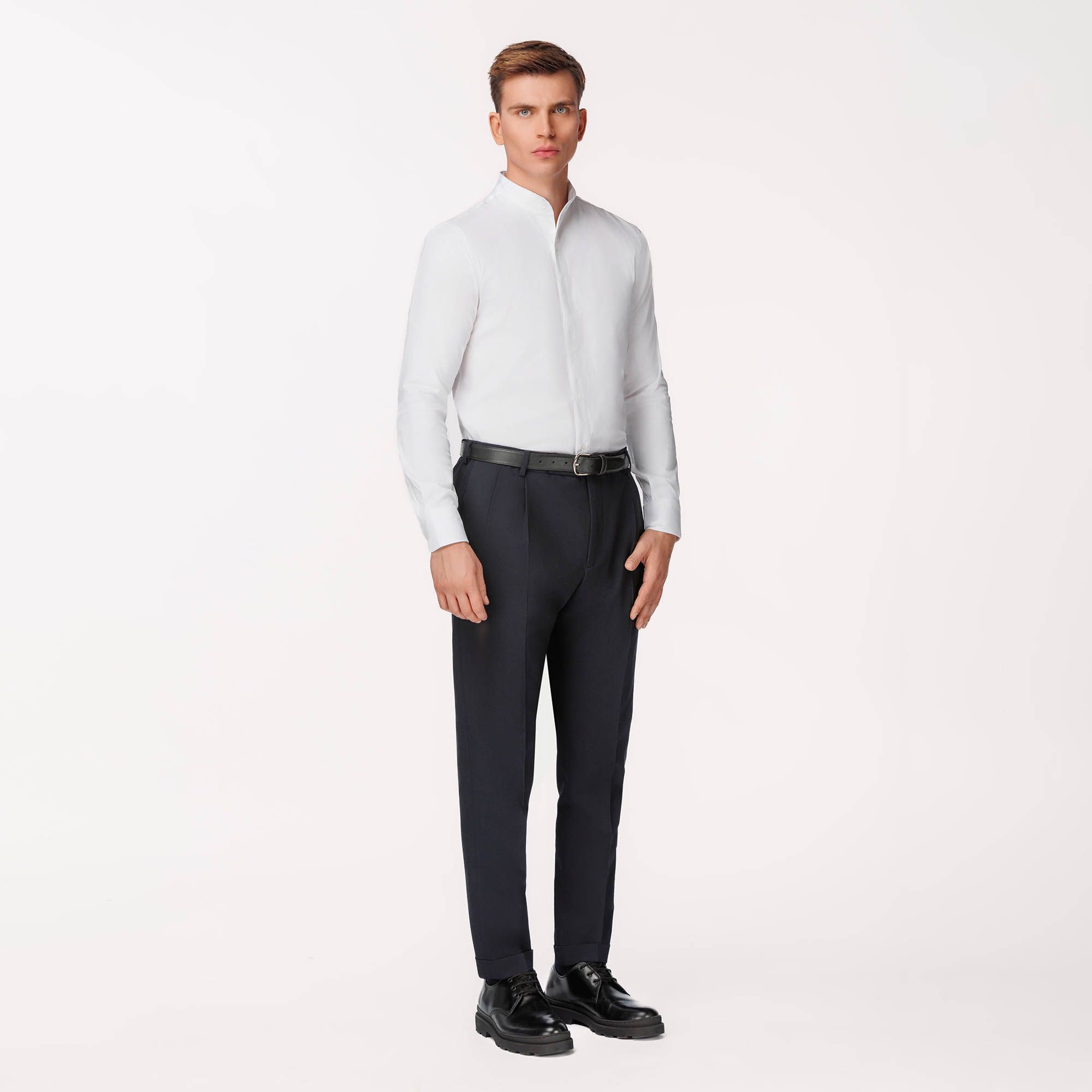 Band collar shirt white