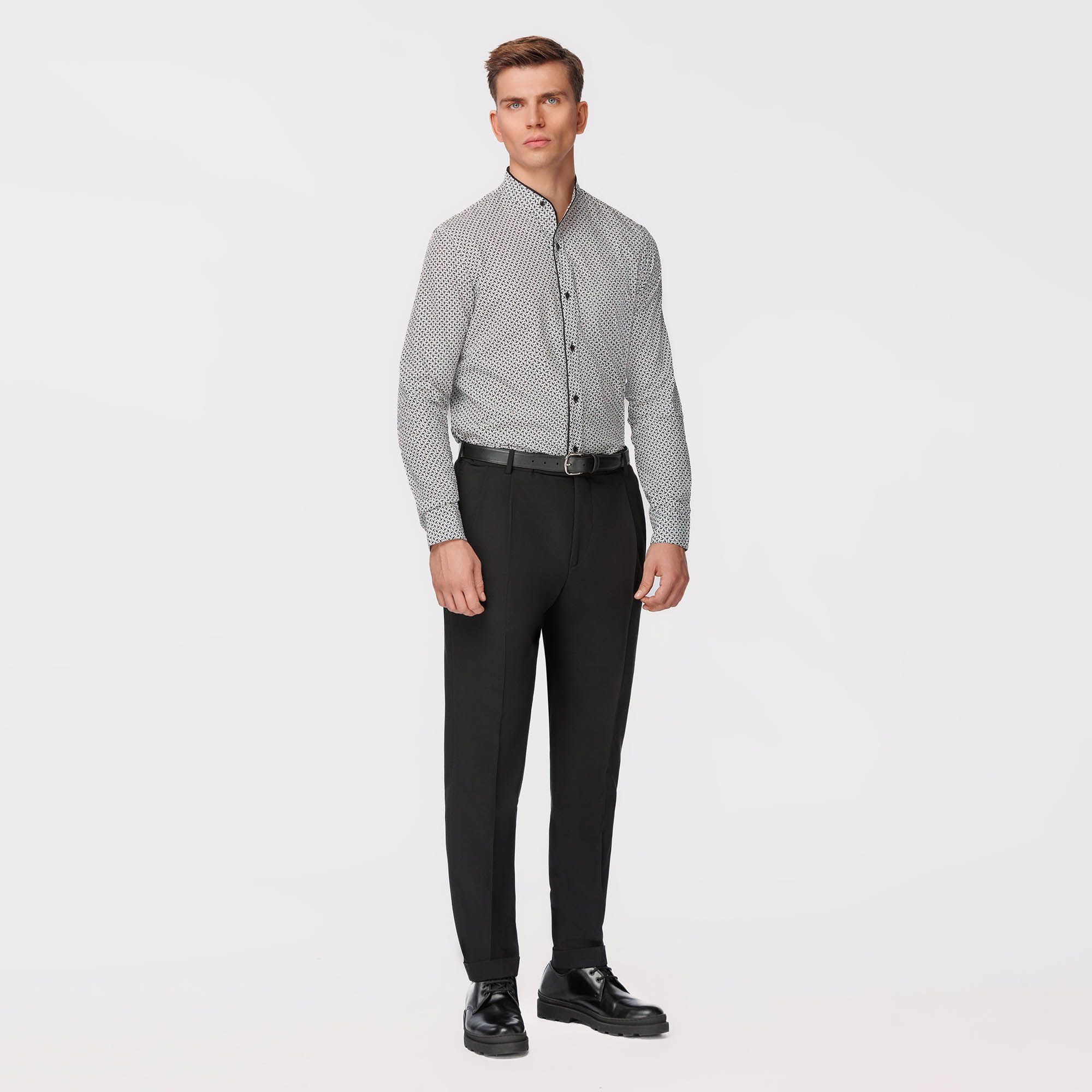 Band collar seersucker shirt 