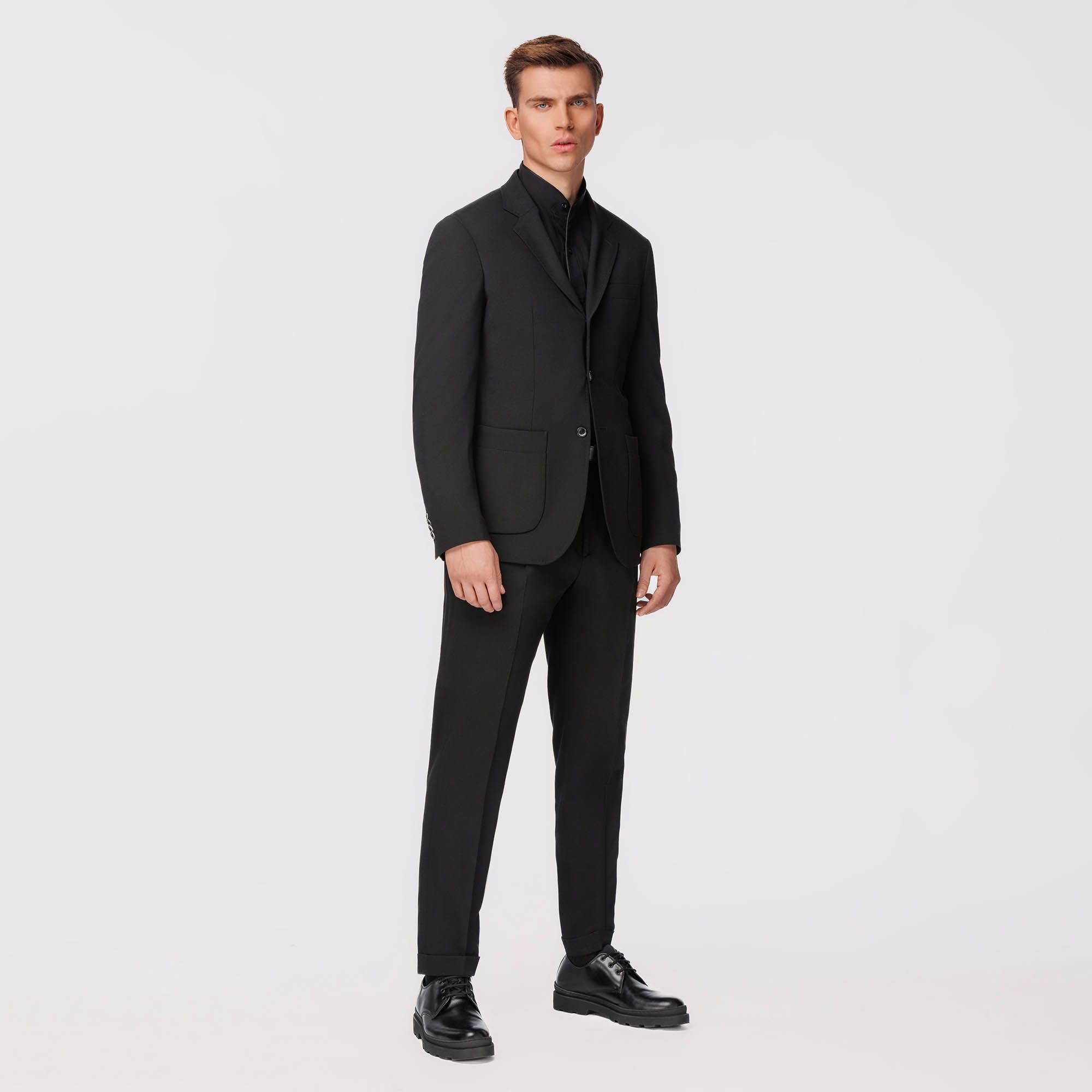 Single Breasted Black Jacket In Stretch wool