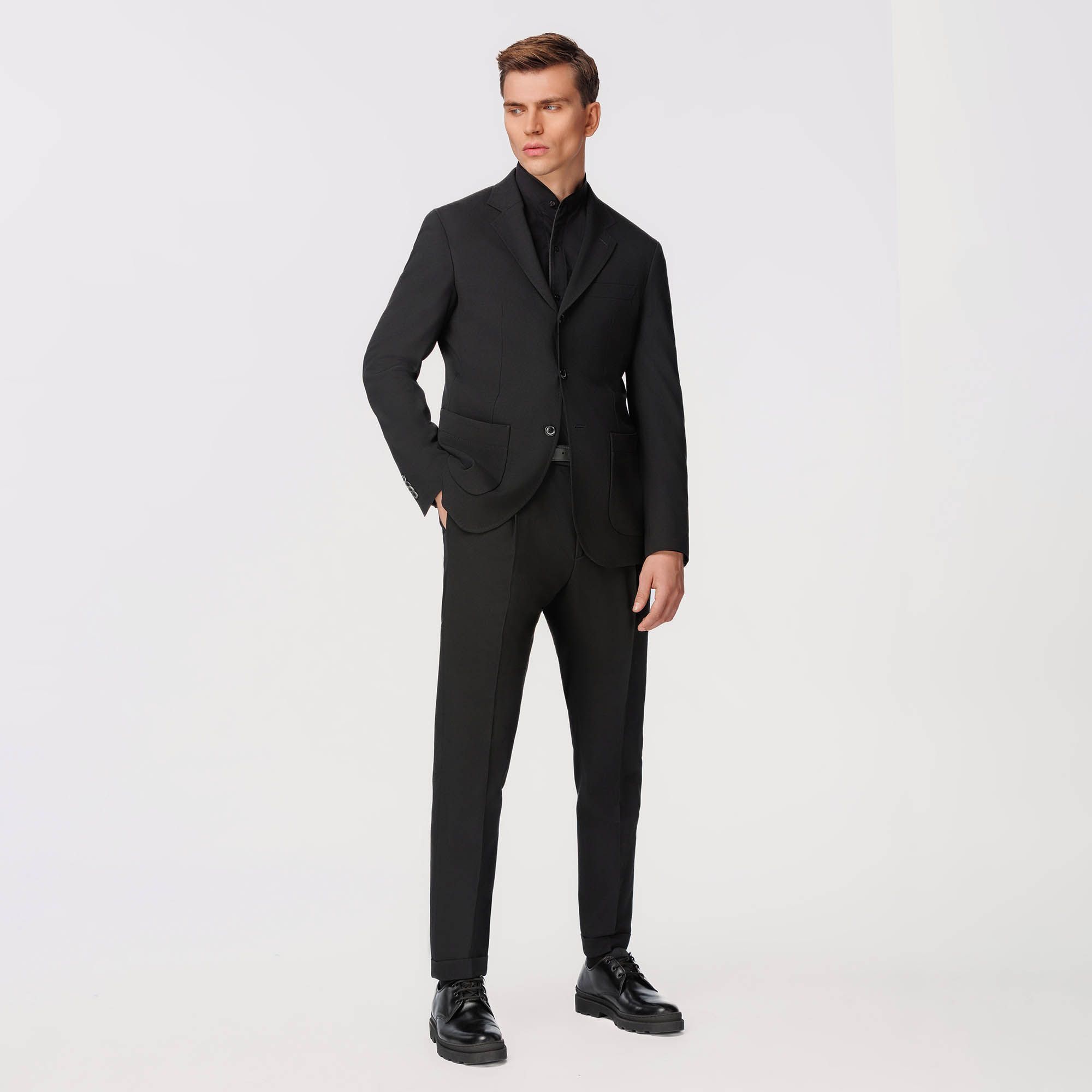 Single Breasted Black Jacket In Stretch wool