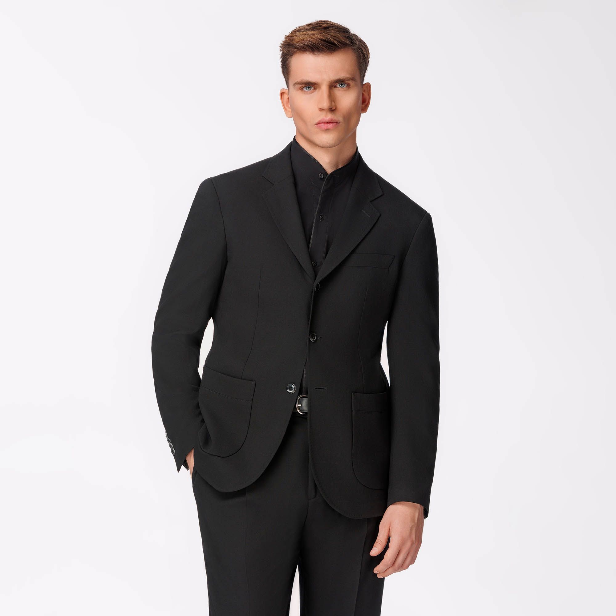 Single Breasted Black Jacket In Stretch wool