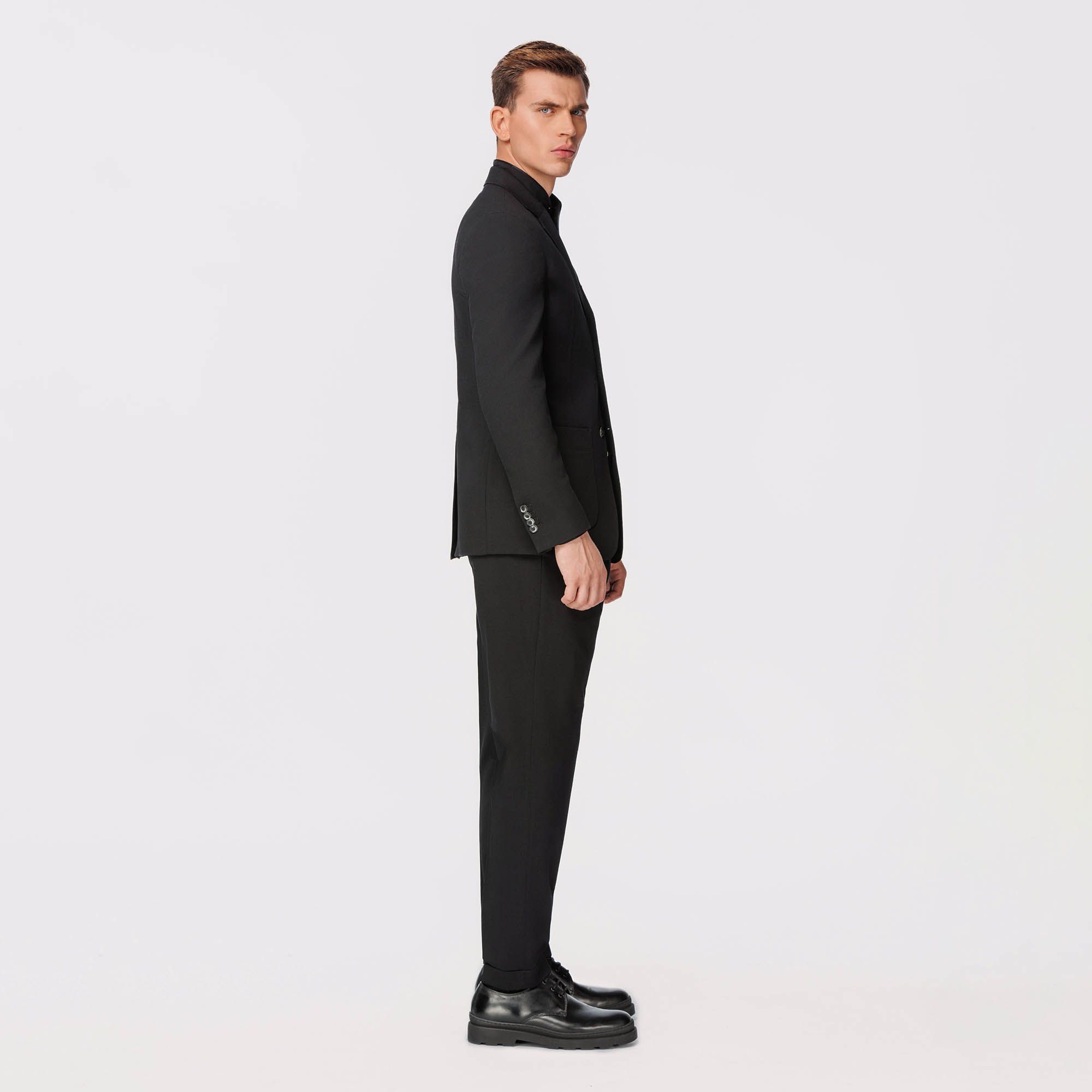 Single Breasted Black Jacket In Stretch wool