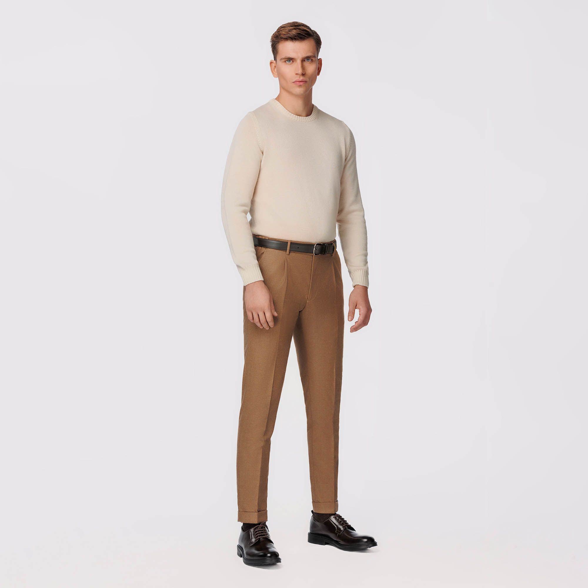Men's Cream Wool Crew Neck Sweater