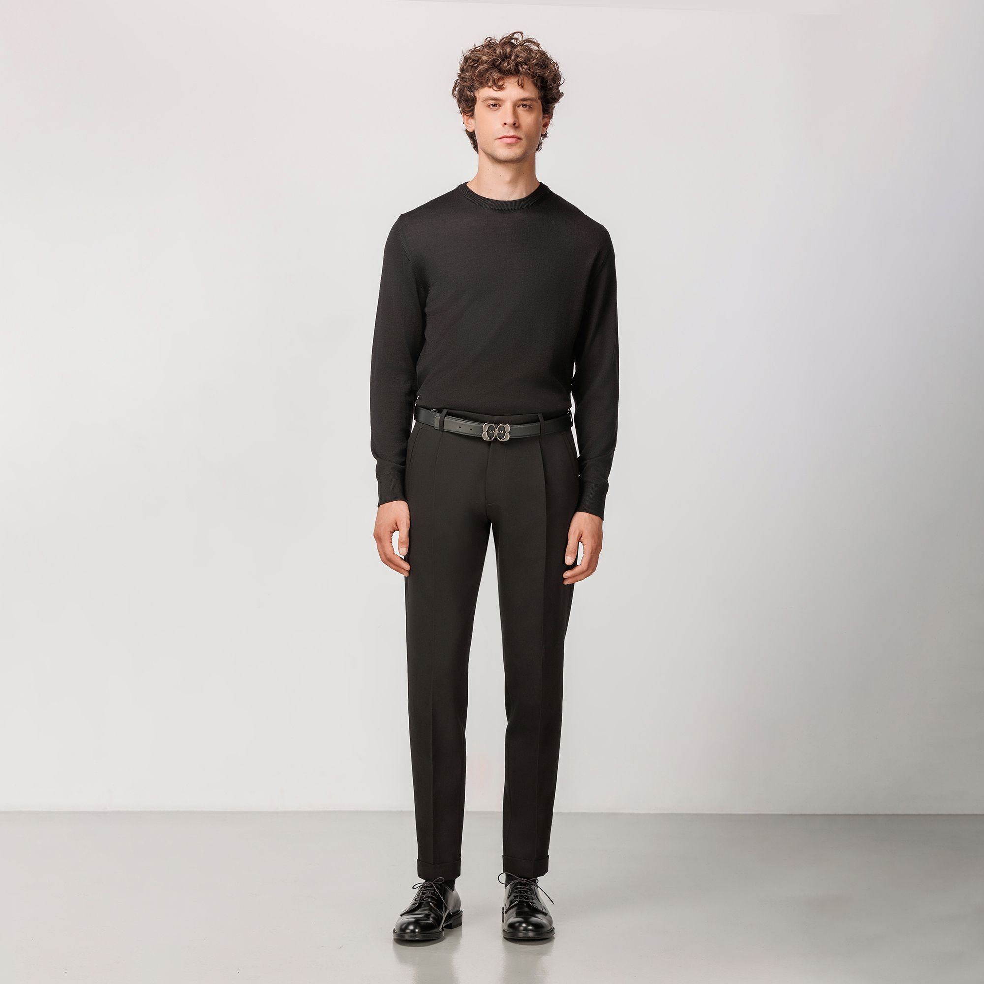 Black Extrafine Merino Wool Crewneck 