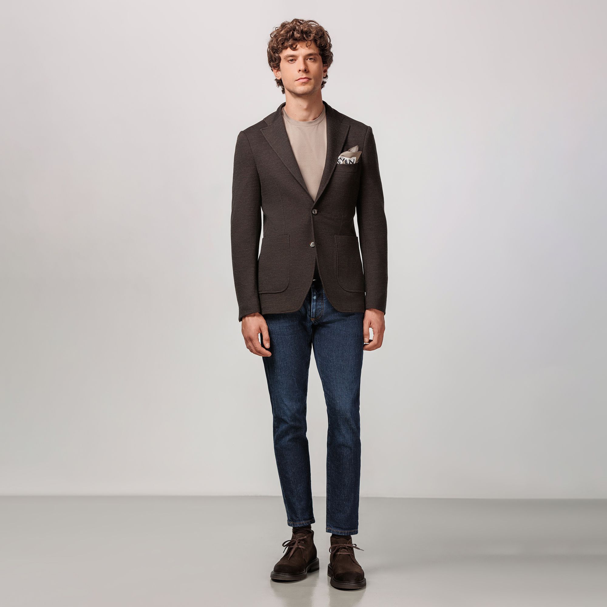 Brown Knitted Wool-Cotton Blazer
