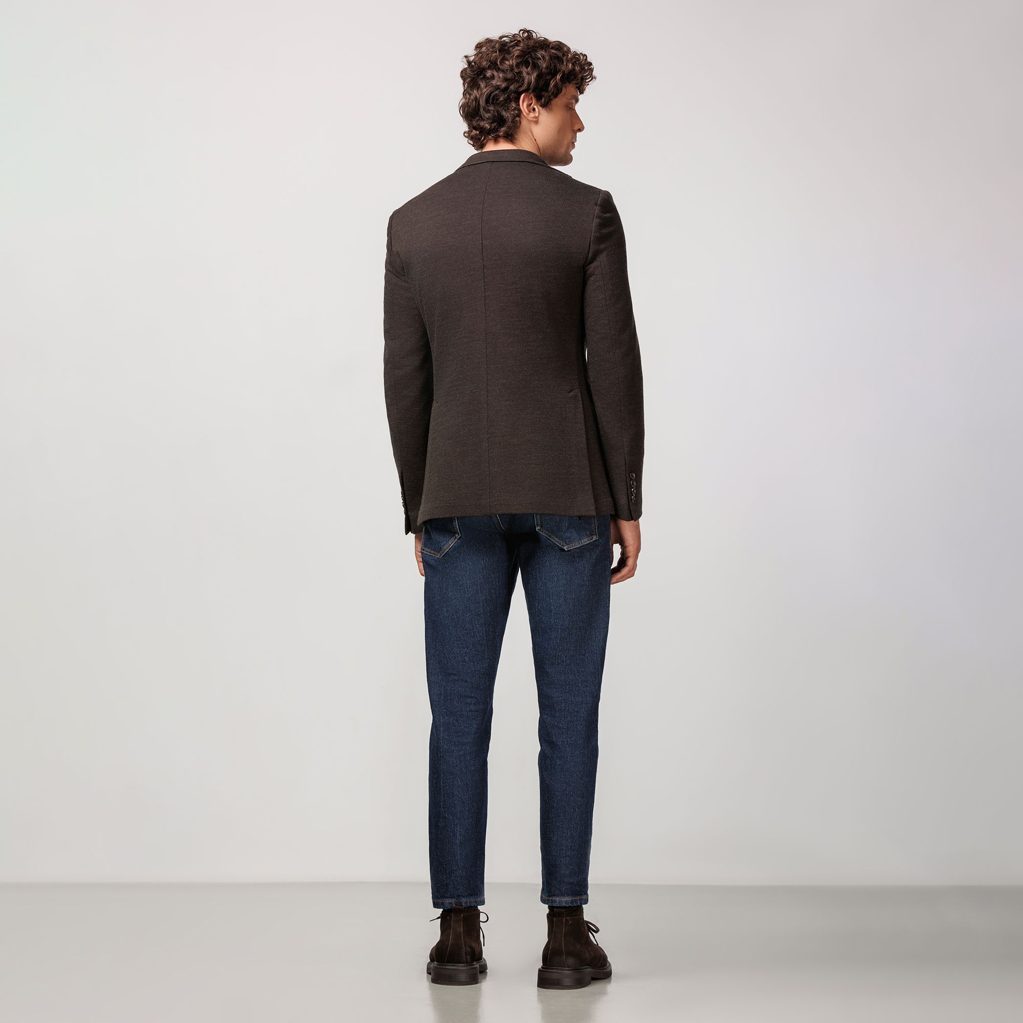 Brown Knitted Wool-Cotton Blazer