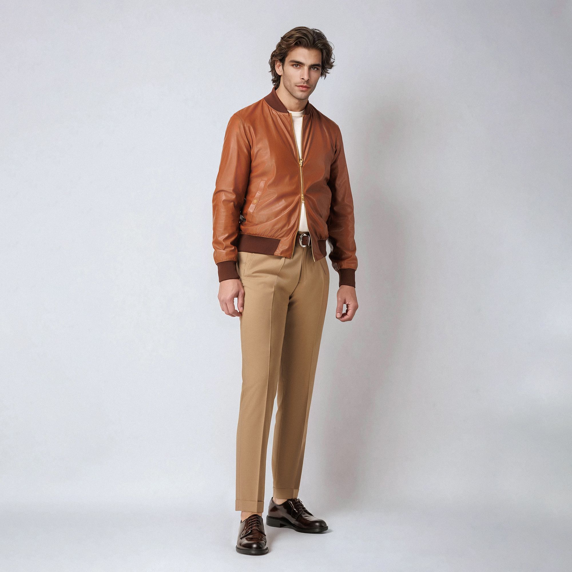 Cognac Brown Bomber Jacket