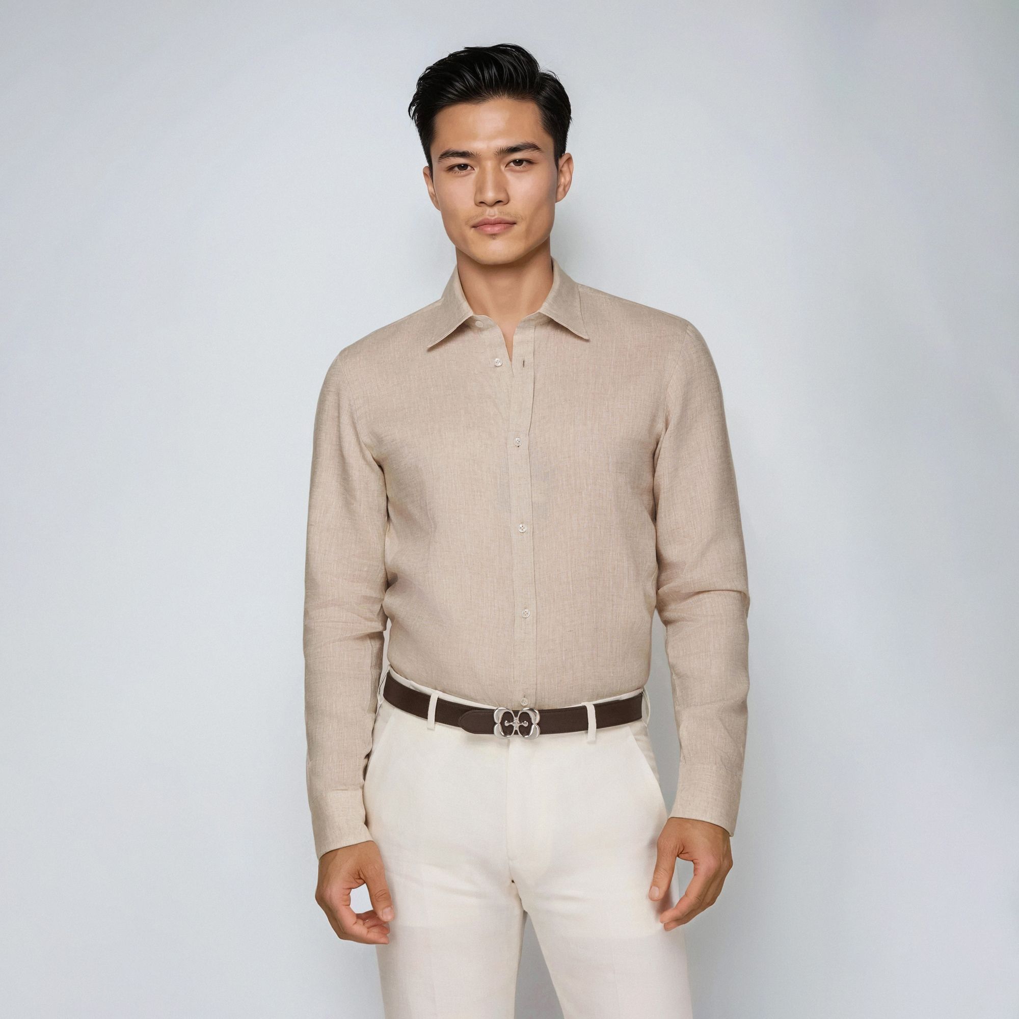 Beige Natural Stretch Linen Shirt