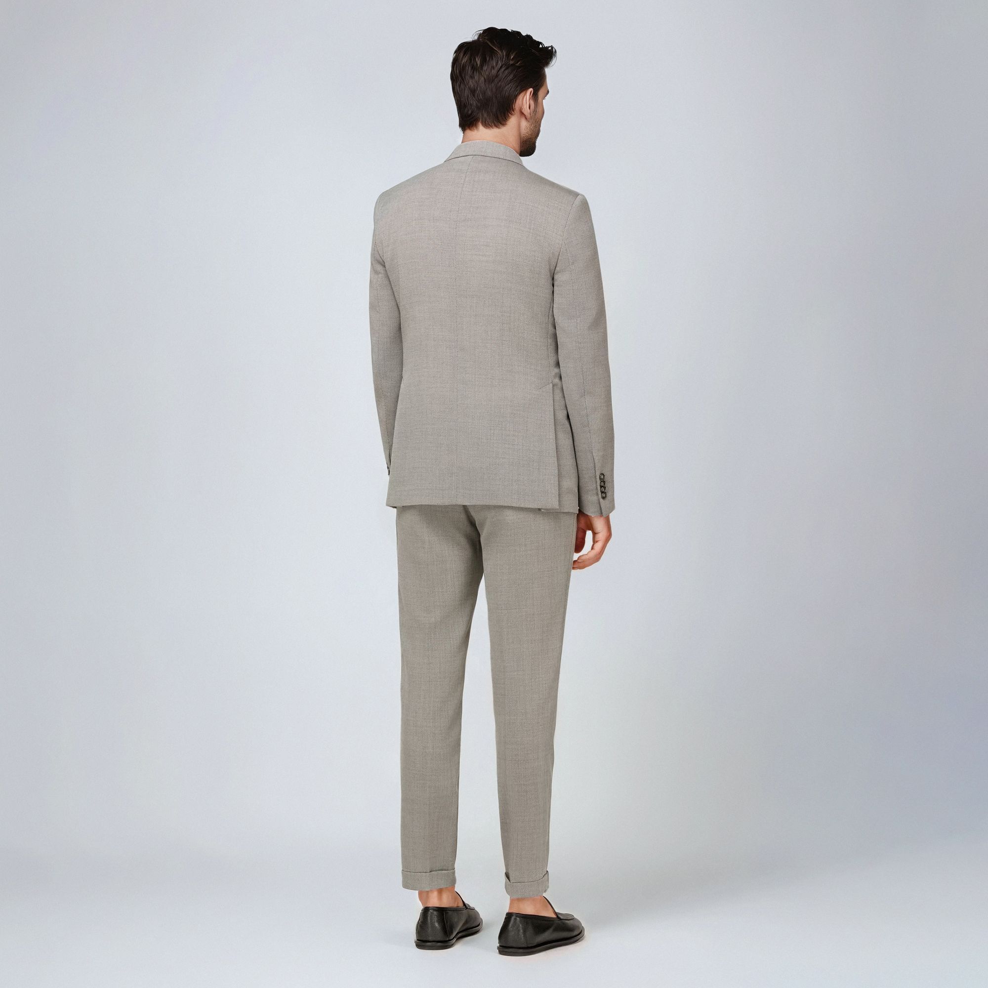 Grey Double-Breasted Suit Crepe Wool