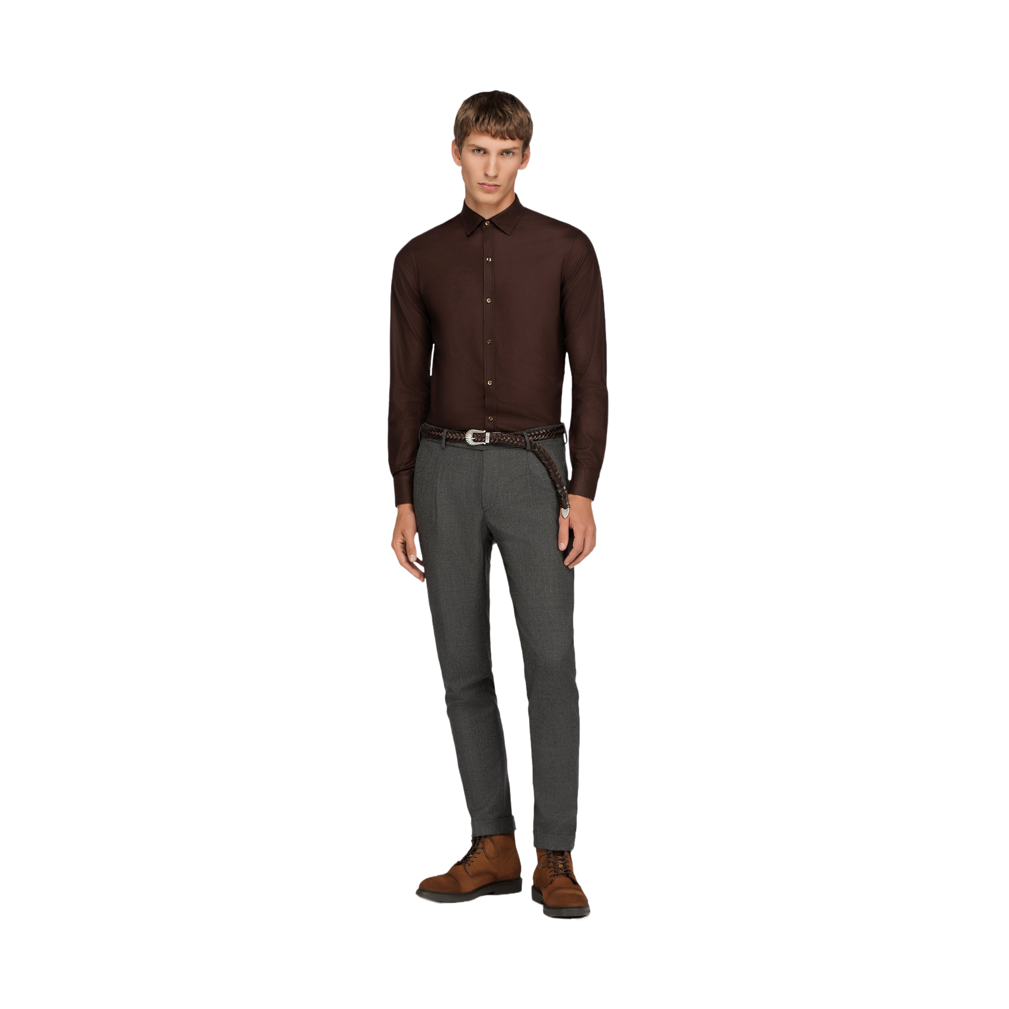 Men's Brown Knitted Cotton Shirt
