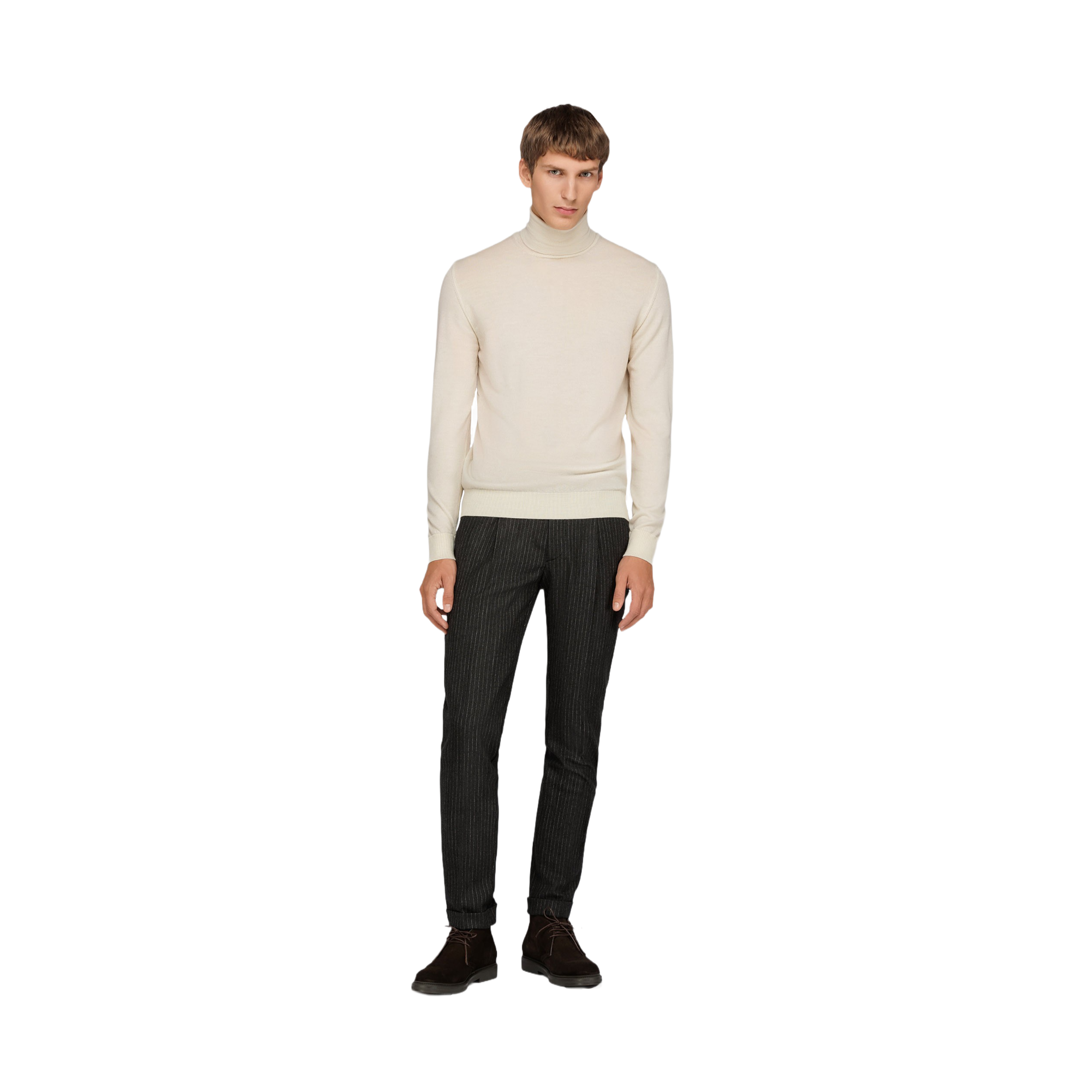 Men's Beige Turtleneck Sweater