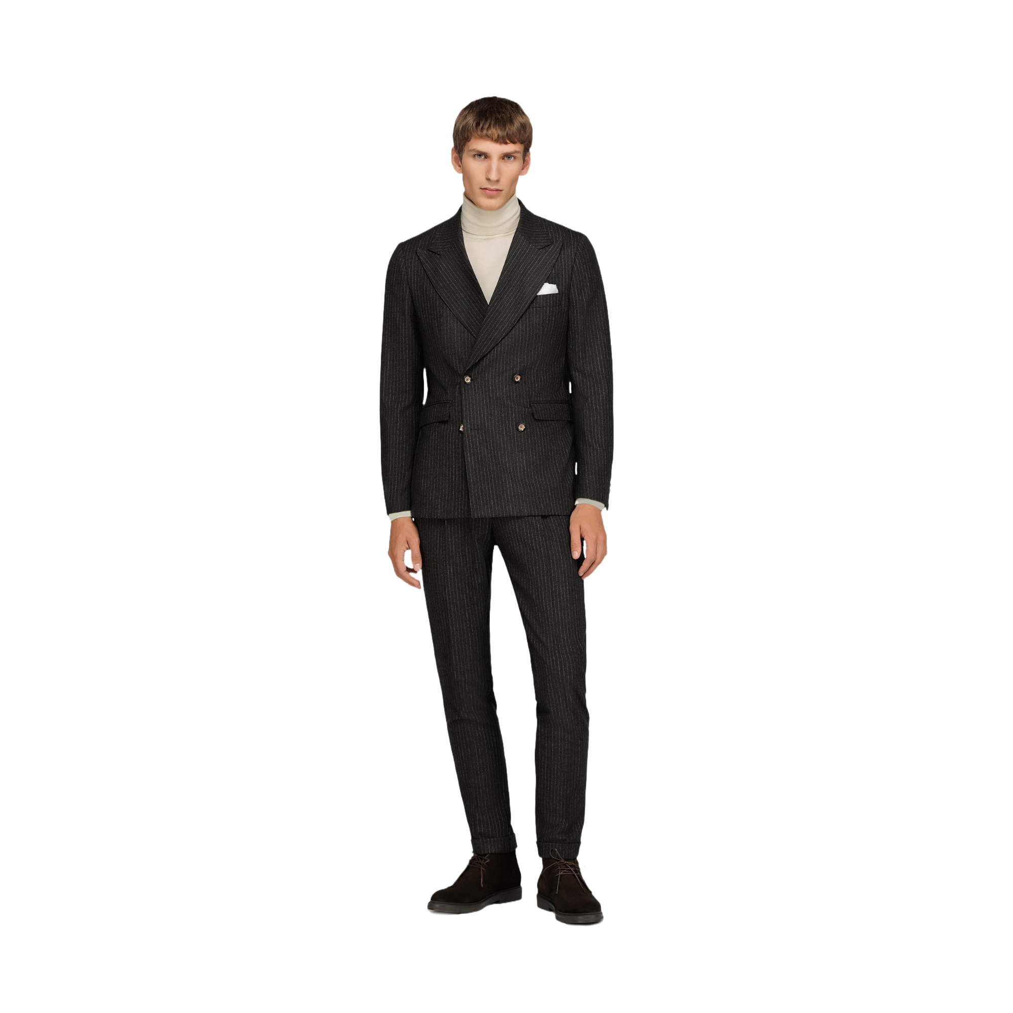 Men's Gray Striped Double Breasted Suit