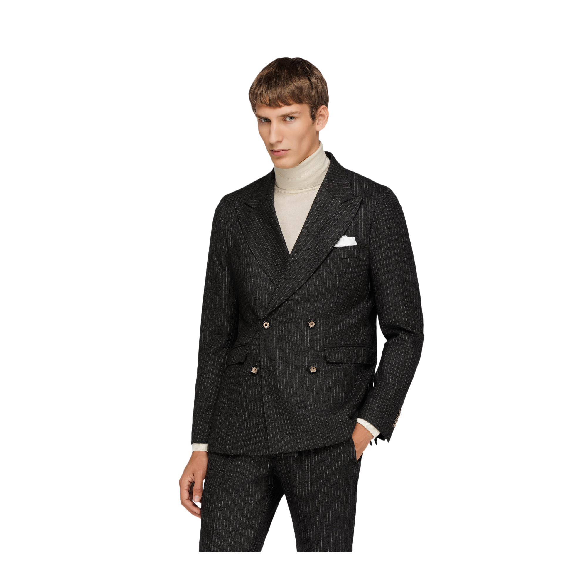 Men's Gray Striped Double Breasted Suit
