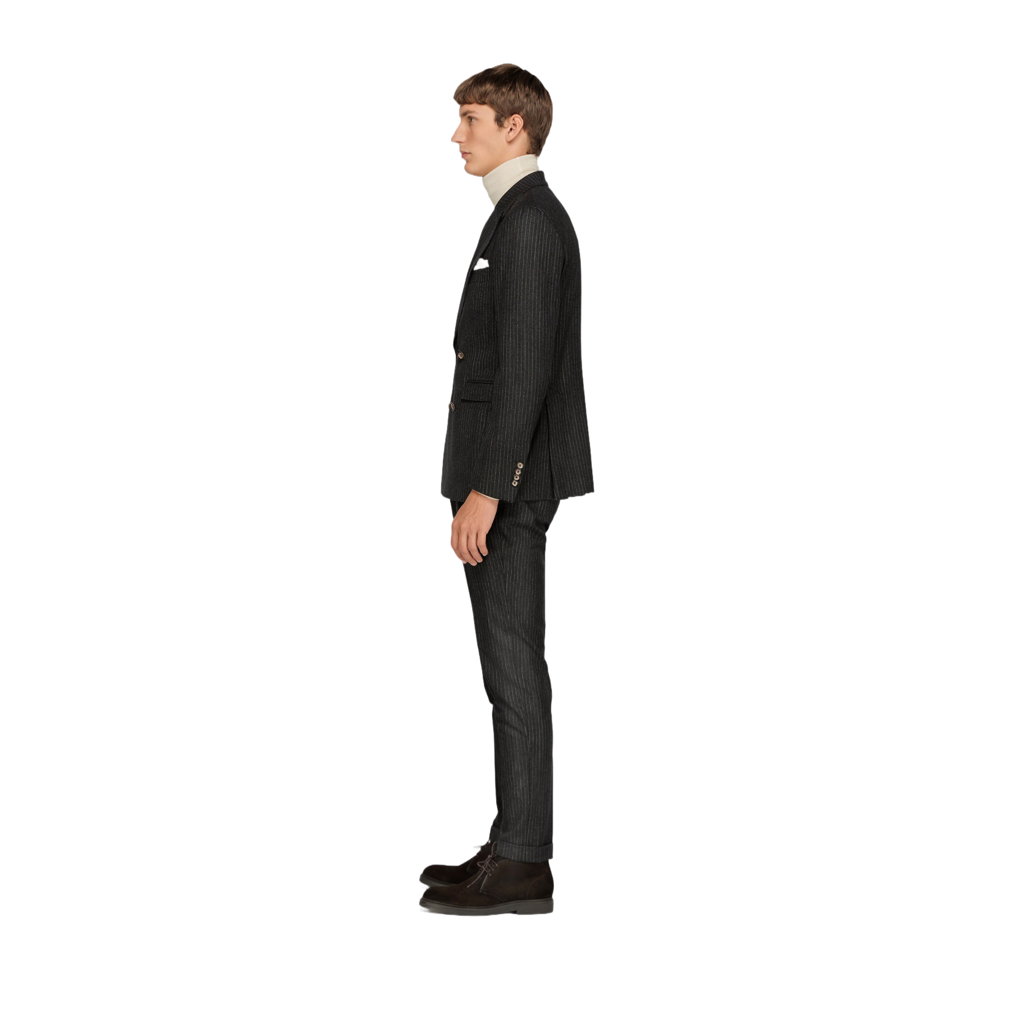 Men's Gray Striped Double Breasted Suit