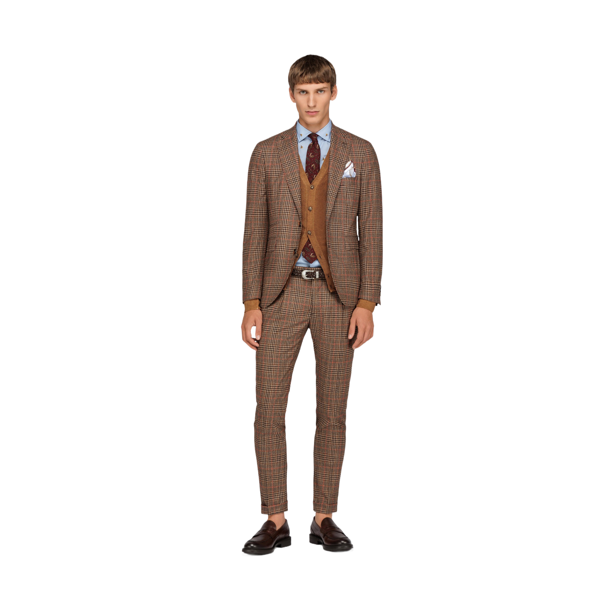 Men's Brown Wool Check Suit
