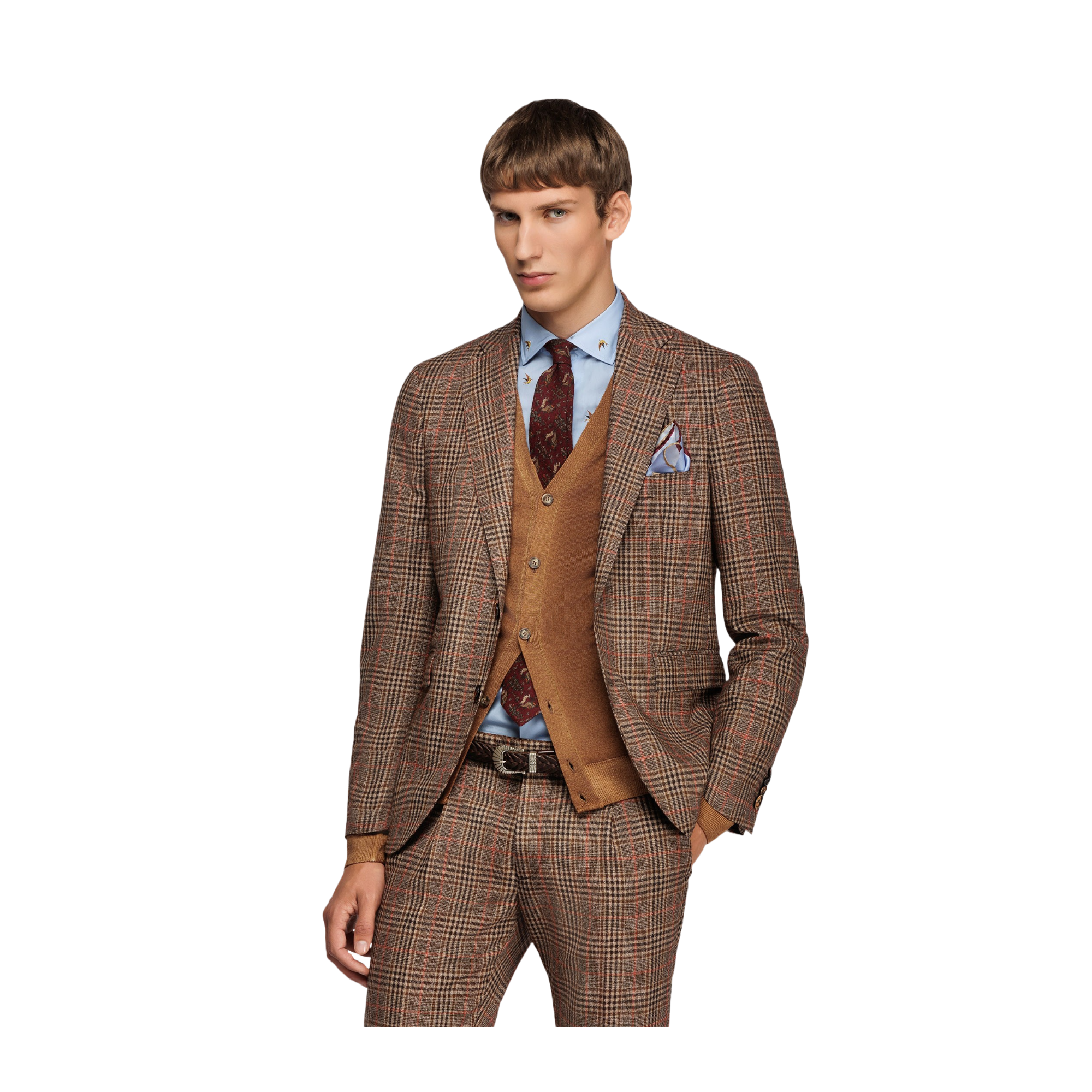 Men's Brown Wool Check Suit