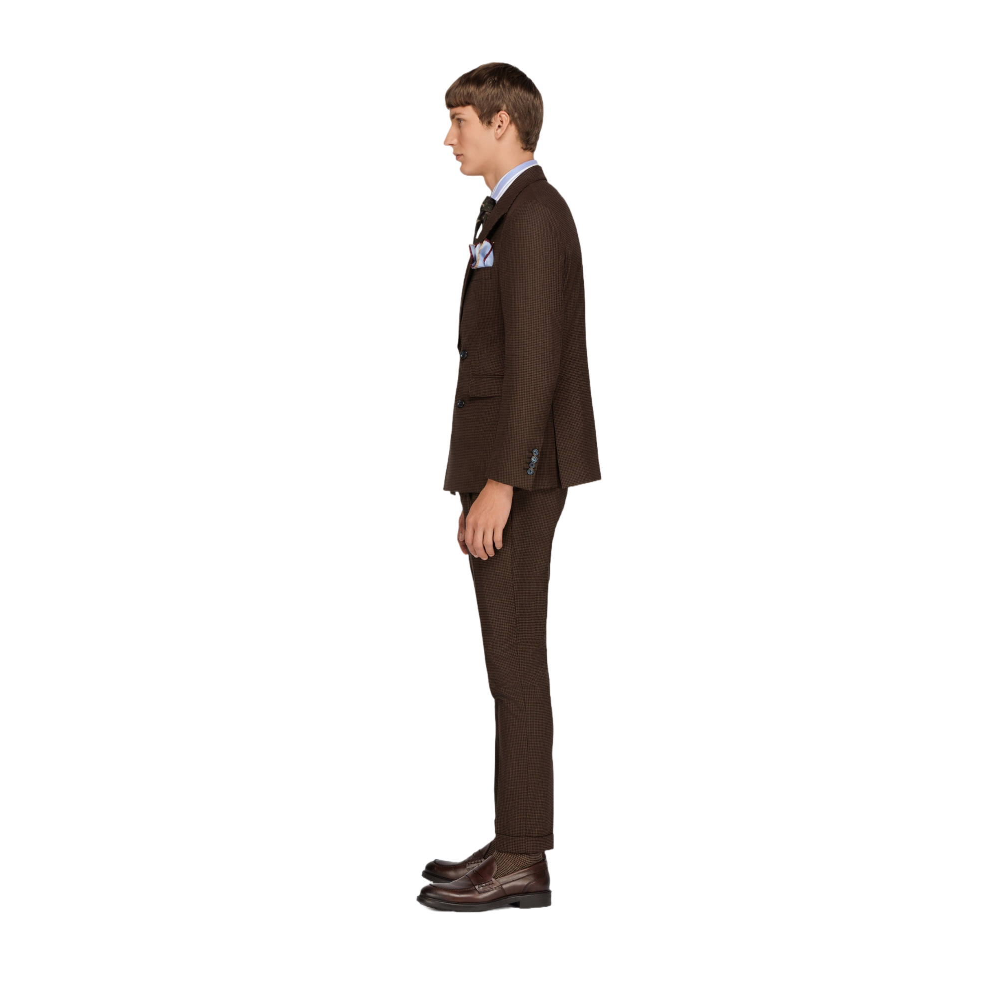 Men's Pie De Poule Brown Double Breasted Suit