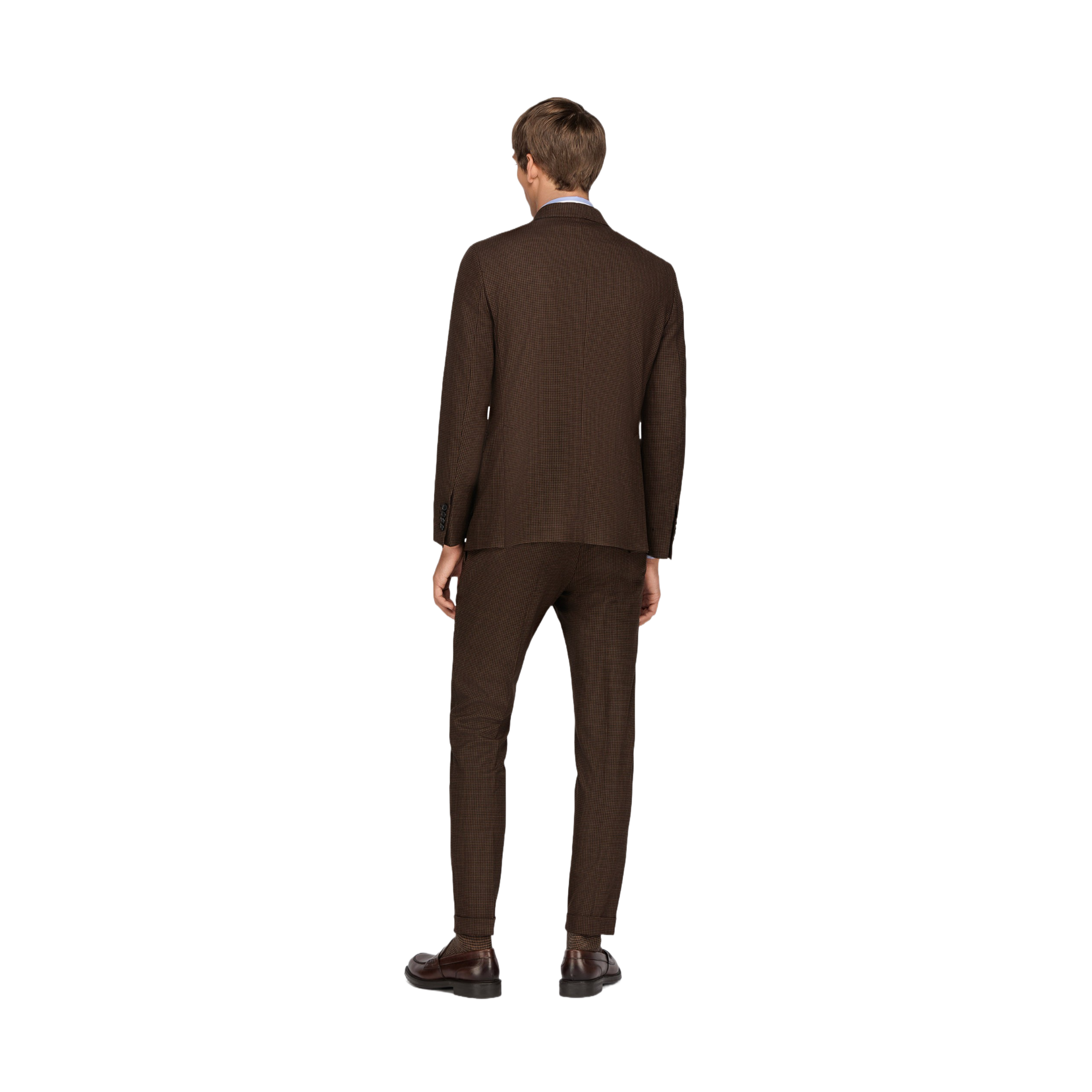 Men's Pie De Poule Brown Double Breasted Suit