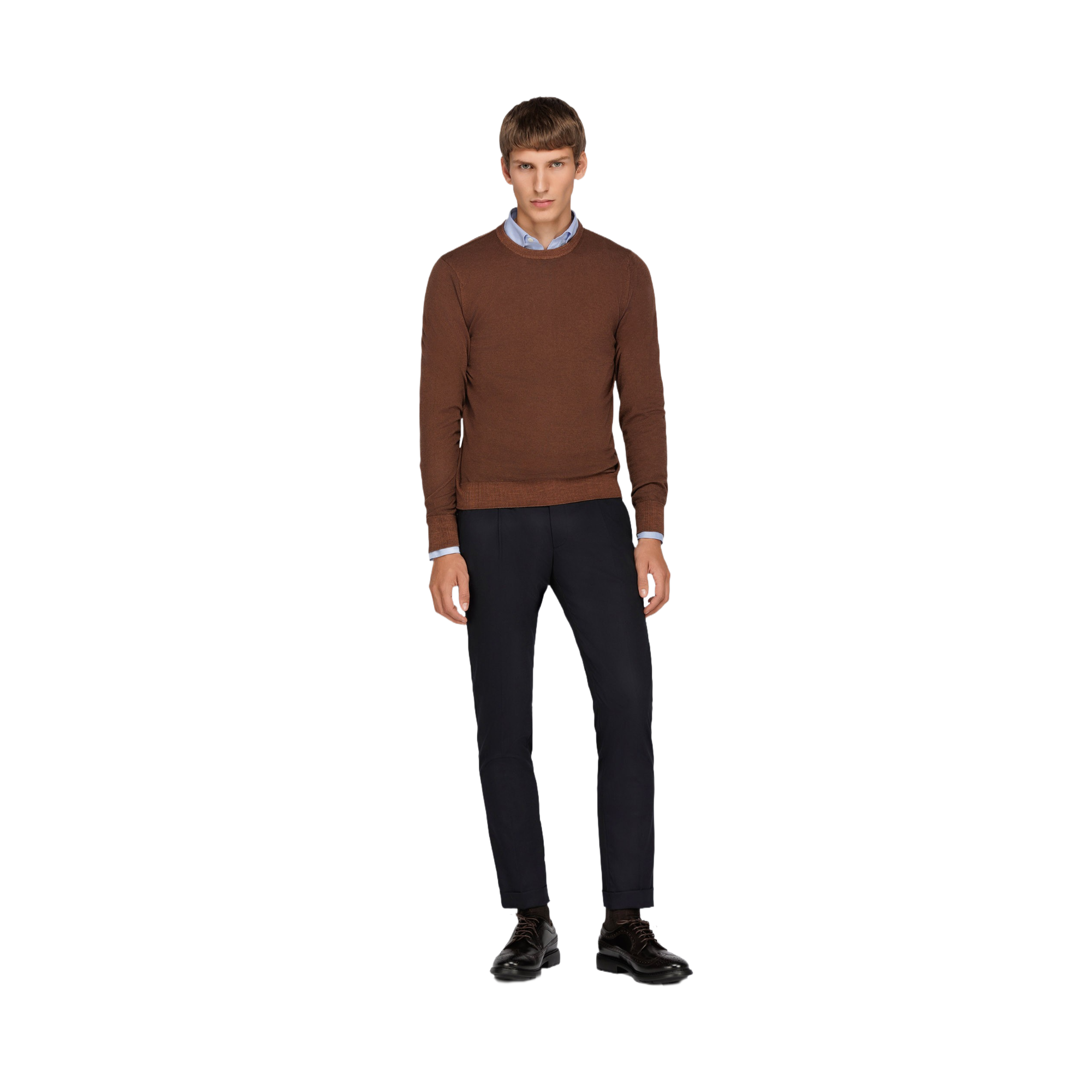 Men's Brown Knitted Crewneck Sweater