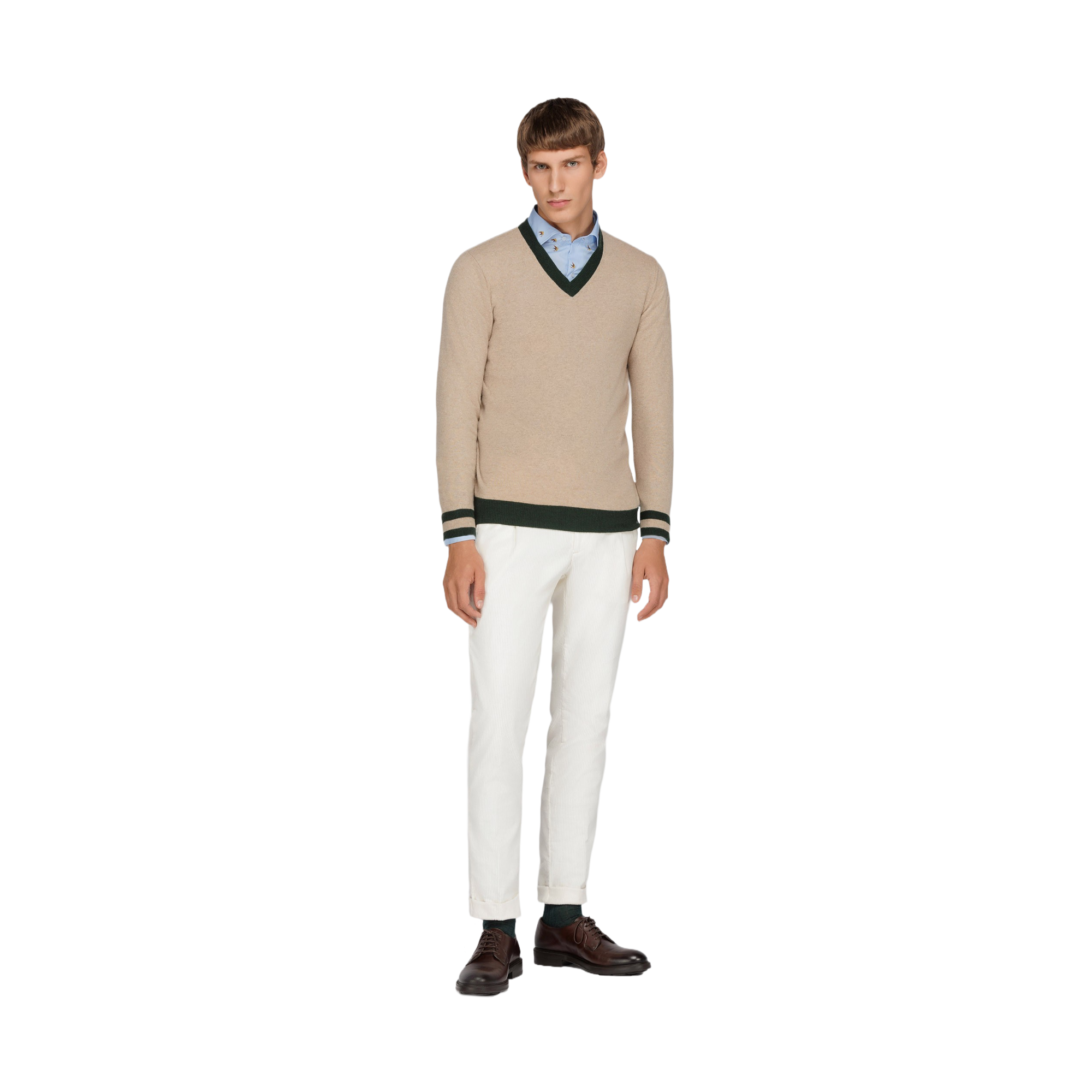 Men's Brown V-Neck Sweater Colvrig.1.Cam