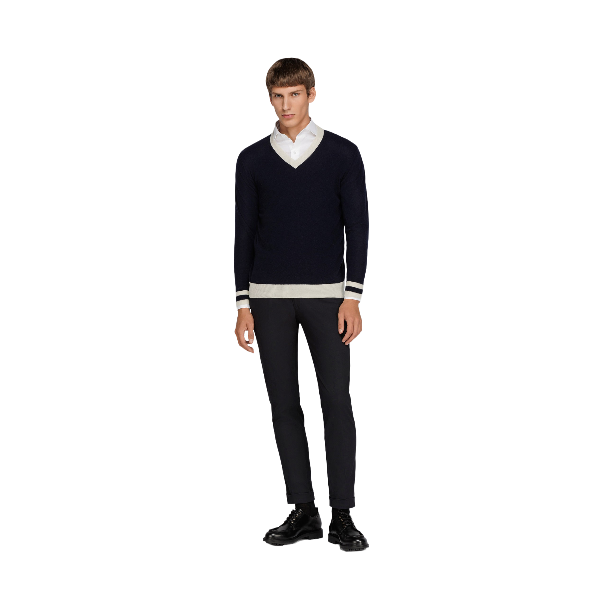 Men's Navy V-Neck Sweater Colvrig.1.Blu