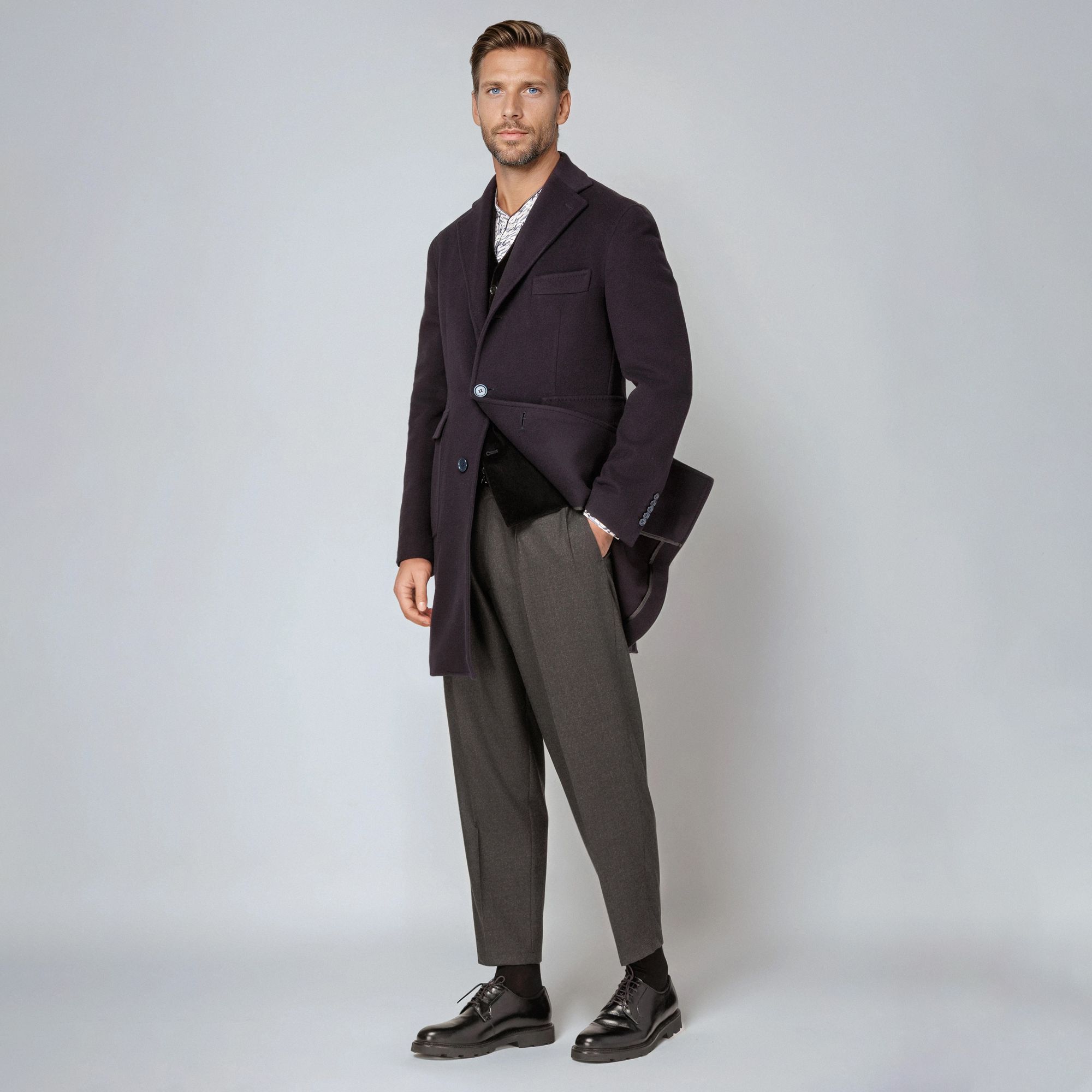 Men’s Navy Wool-Cashmere Coat
