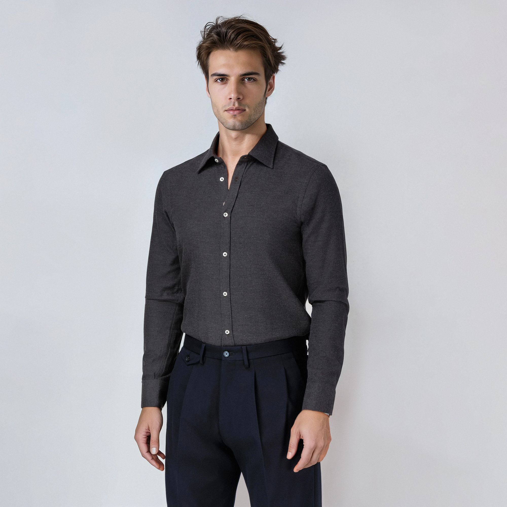 Charcoal Grey Cotton Flannel Shirt