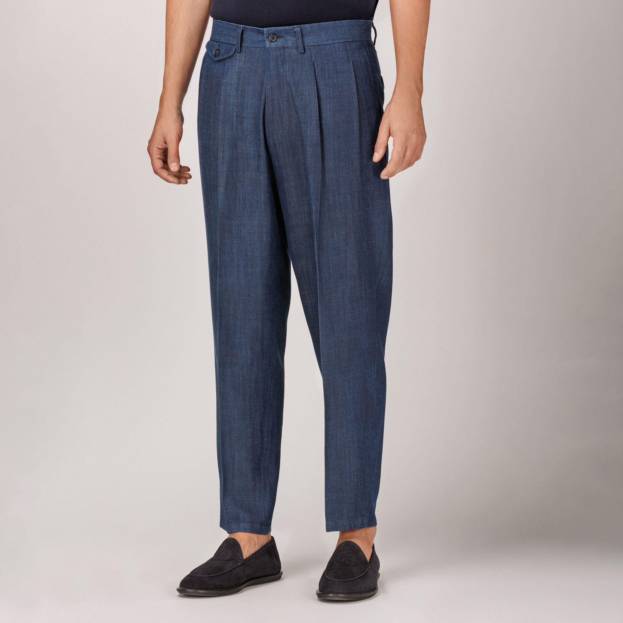 Men’s Structured Wide-Fit Tencel Denim Trousers 