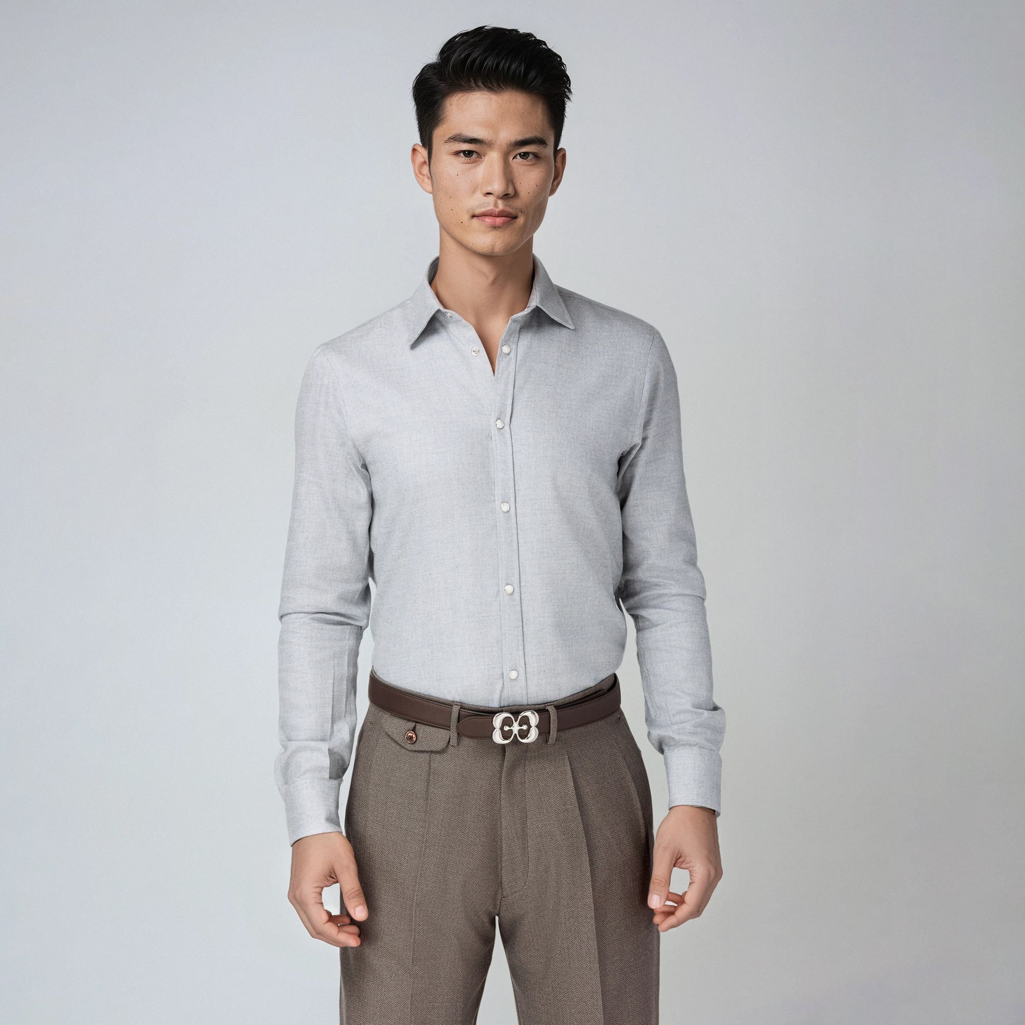 Light Grey Herringbone Flannel Shirt 