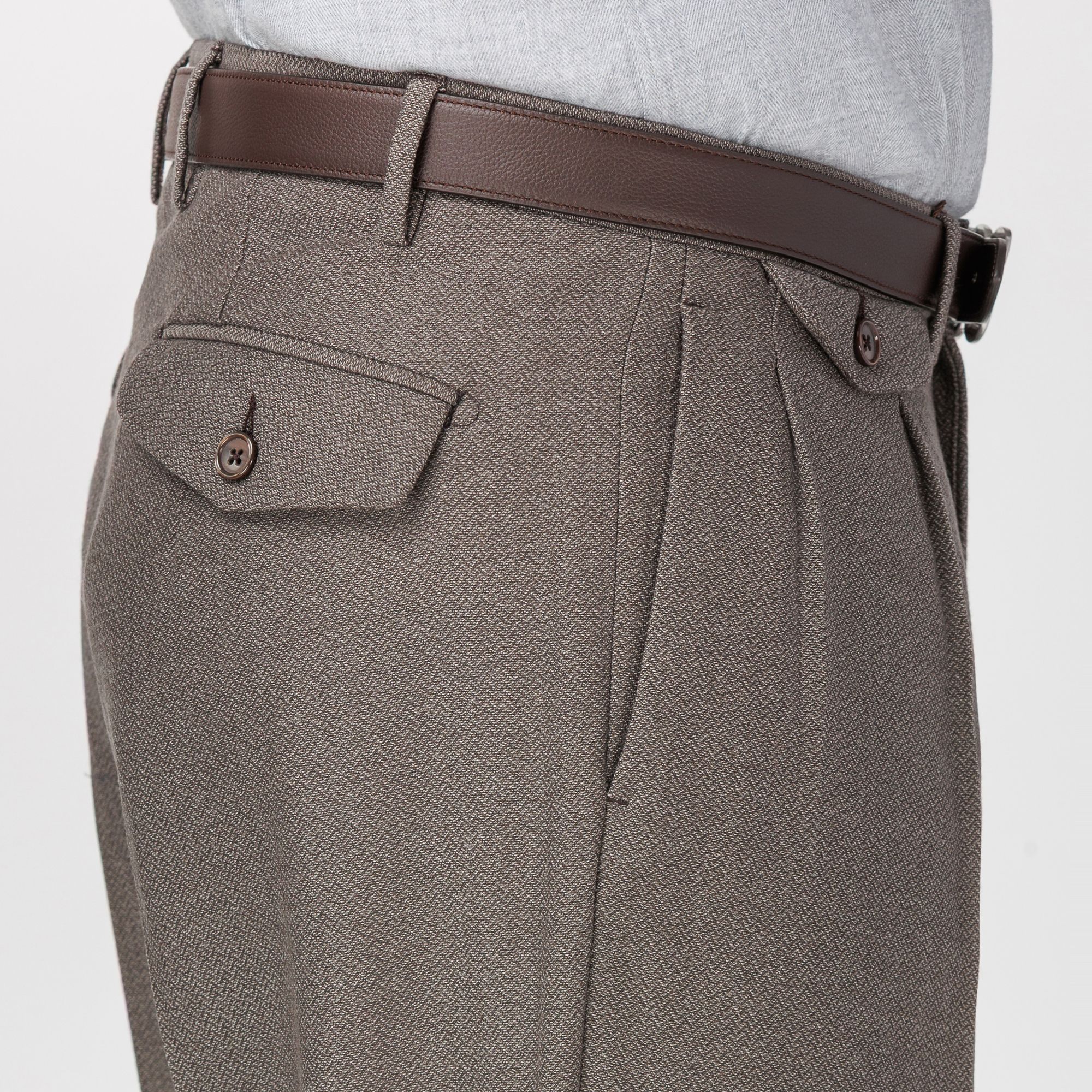 Men’s Taupe Wide Fit Pleated Pants
