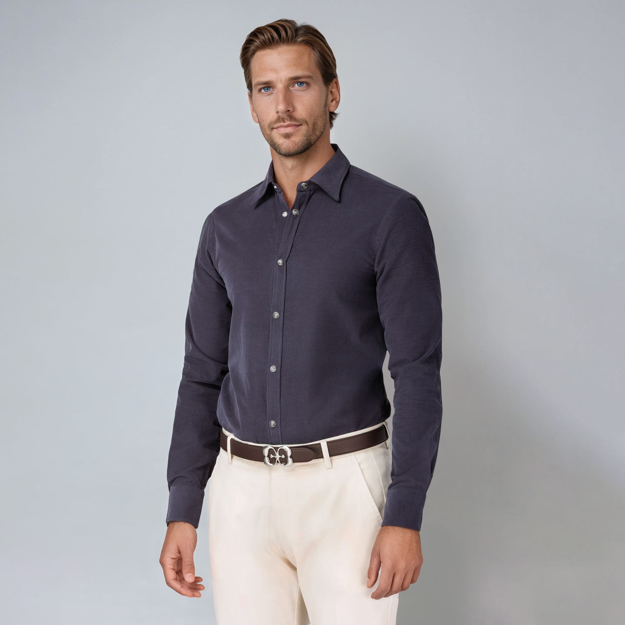 Navy Superfine Corduroy Velvet Shirt