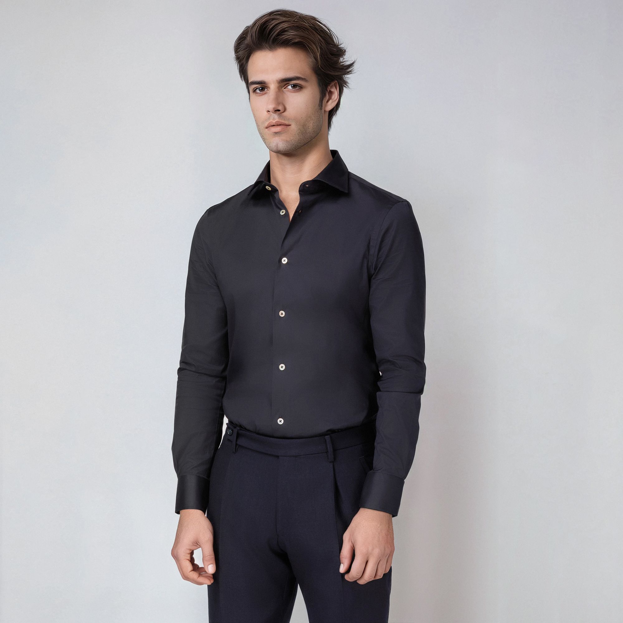 Men’s Navy Two-Ply Cotton Shirt